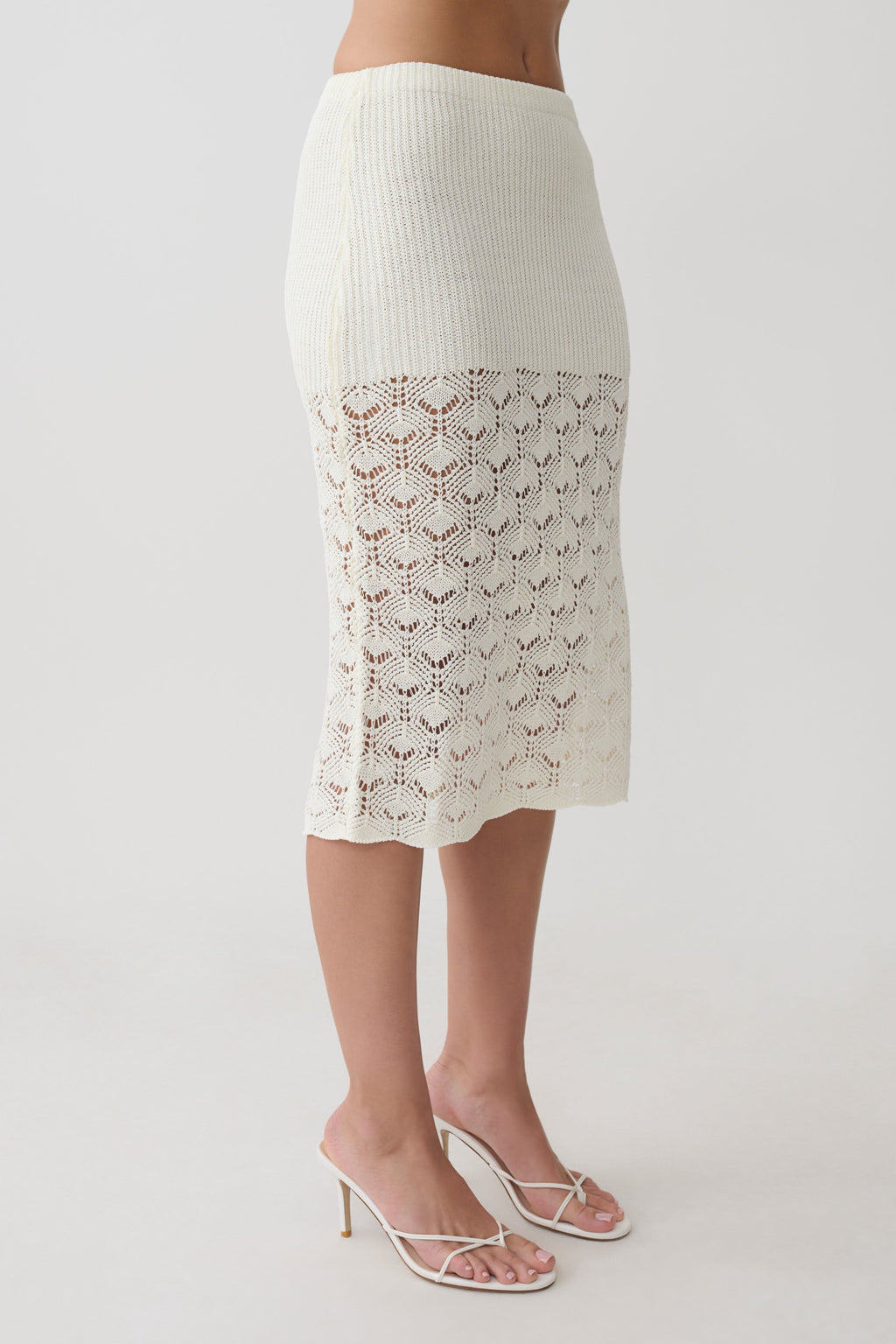 Atlantis Crochet Knit Midi Skirt - White