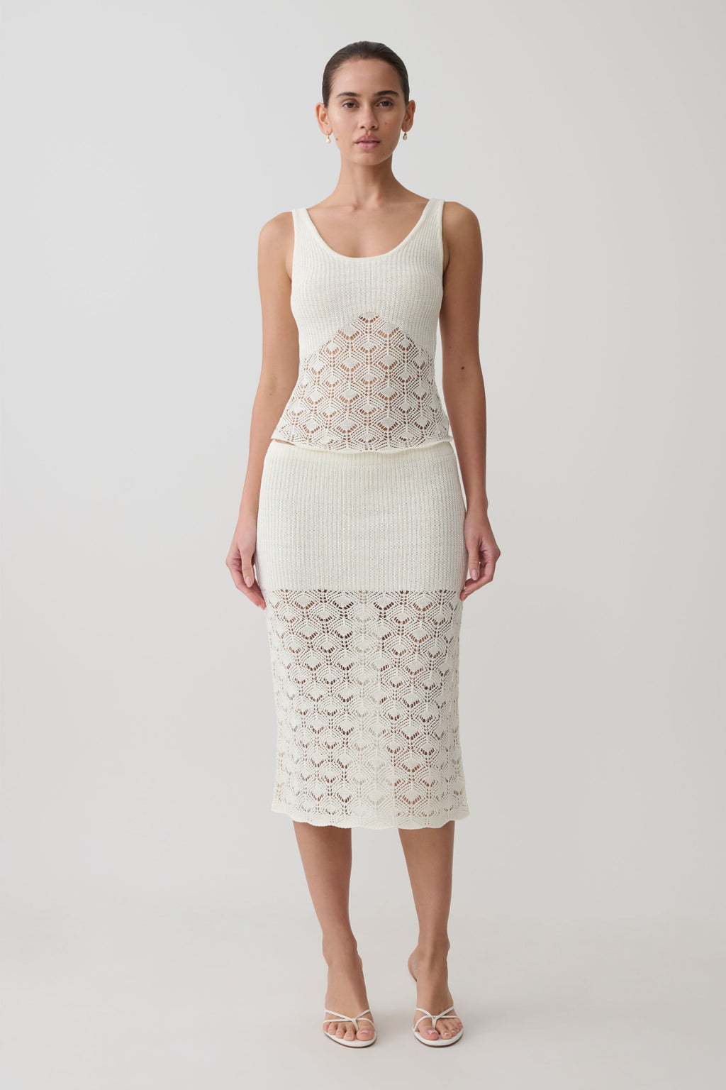 Atlantis Crochet Knit Midi Skirt - White