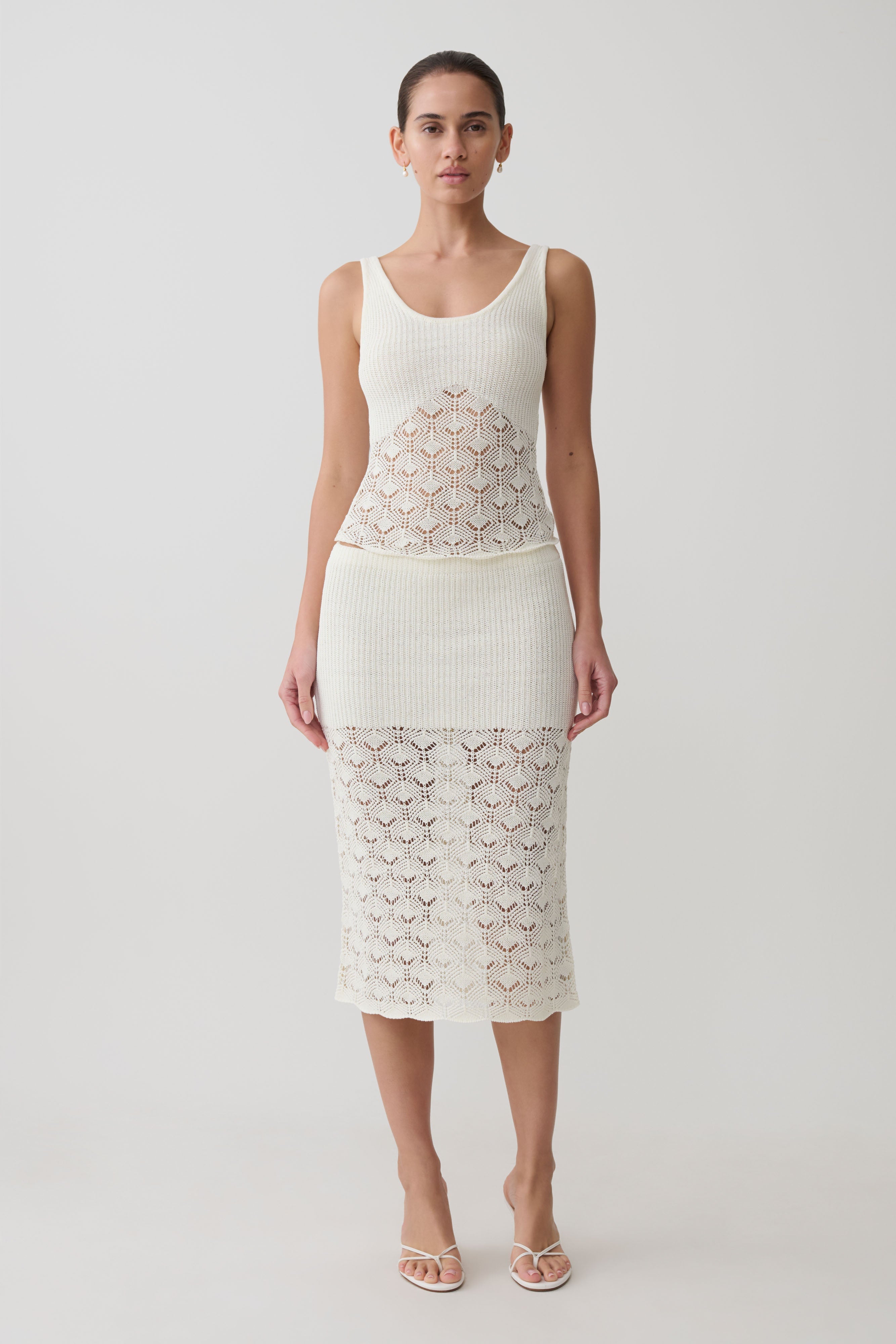 Atlantis Crochet Knit Midi Skirt - White