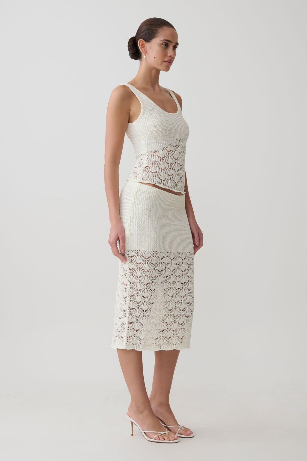 Atlantis Crochet Knit Midi Skirt - White