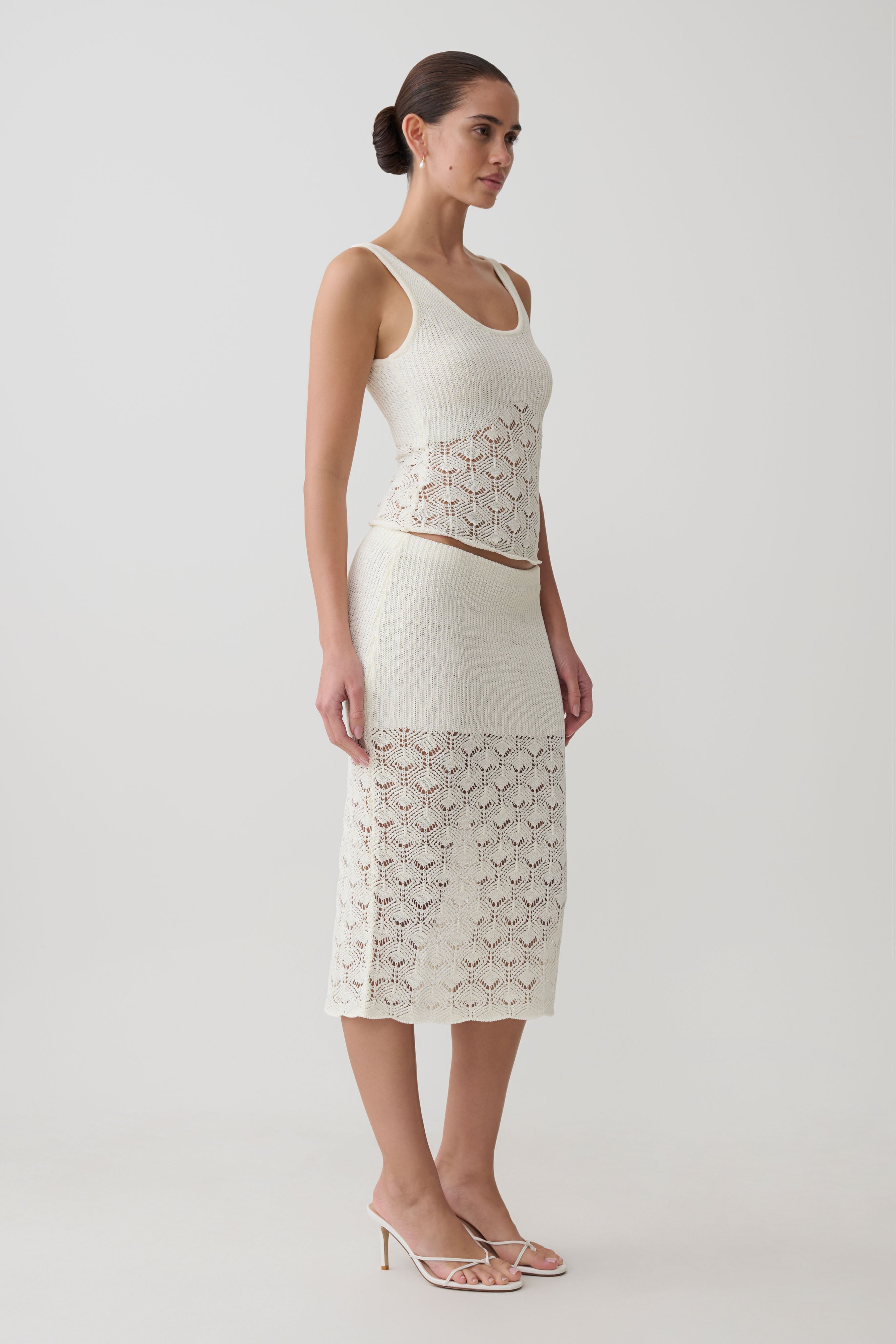Atlantis Crochet Knit Midi Skirt - White