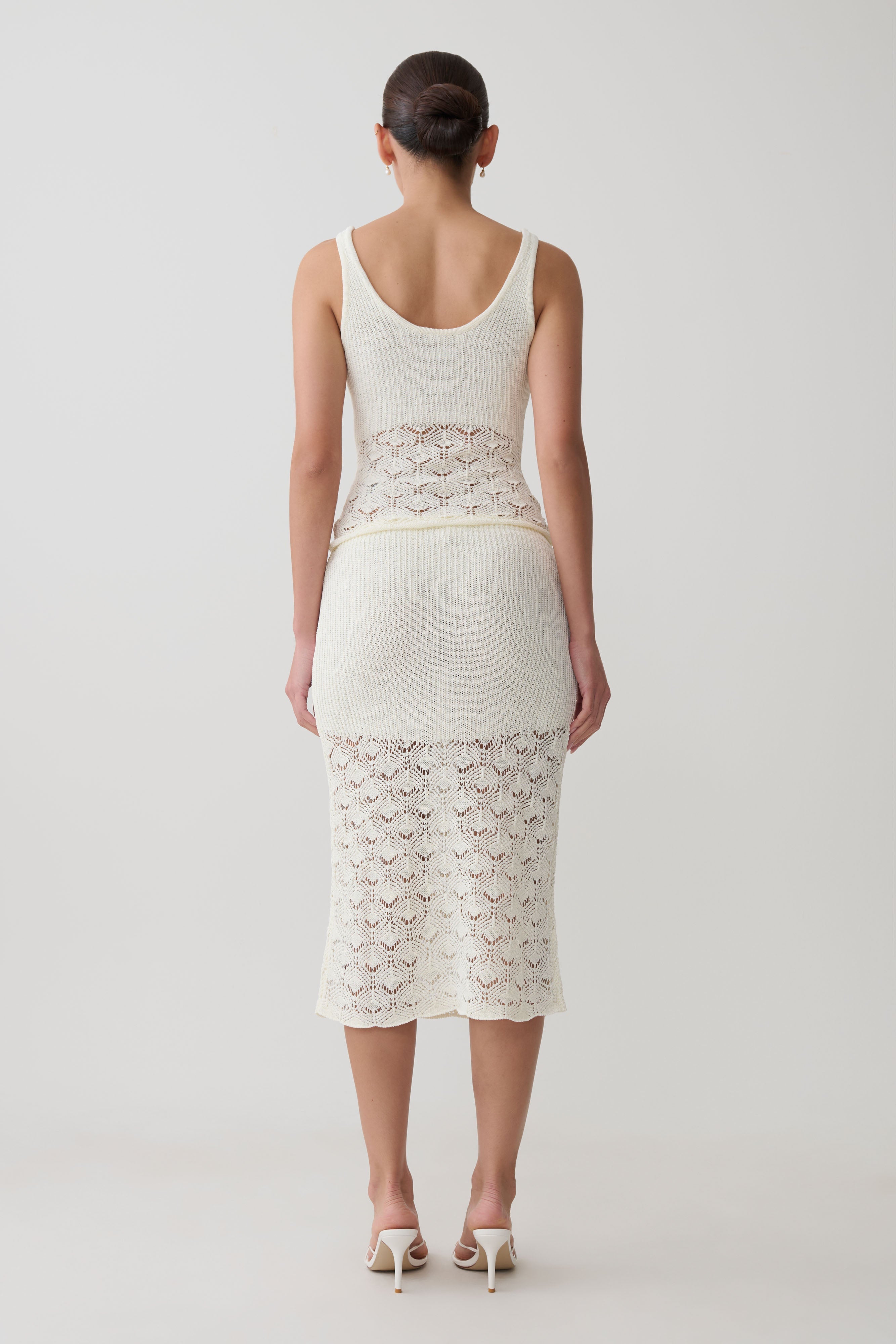 Atlantis Crochet Knit Midi Skirt - White