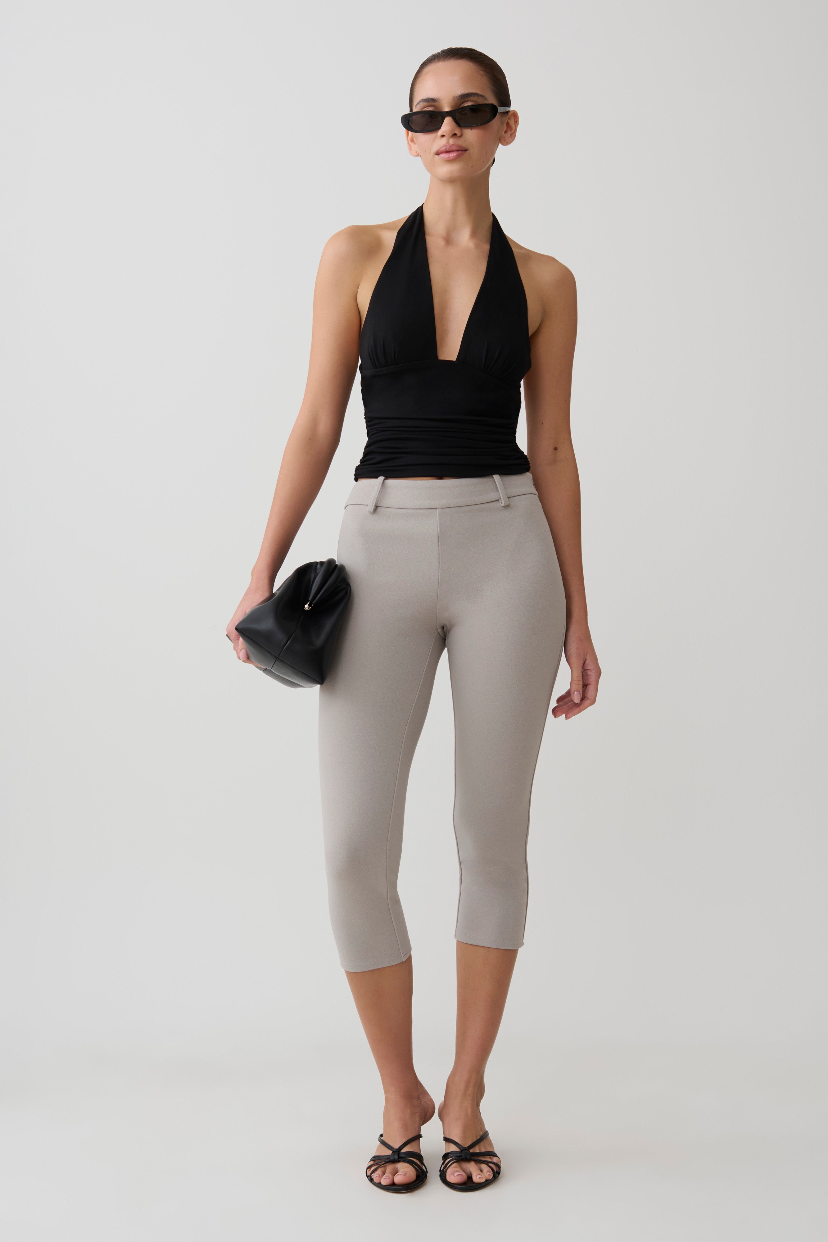 Blanca Stretch Crepe Capri Pants - Grey