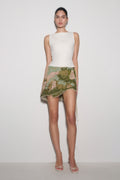 Garner Hand Beaded Mini Skirt - Green Electric Botanica Print