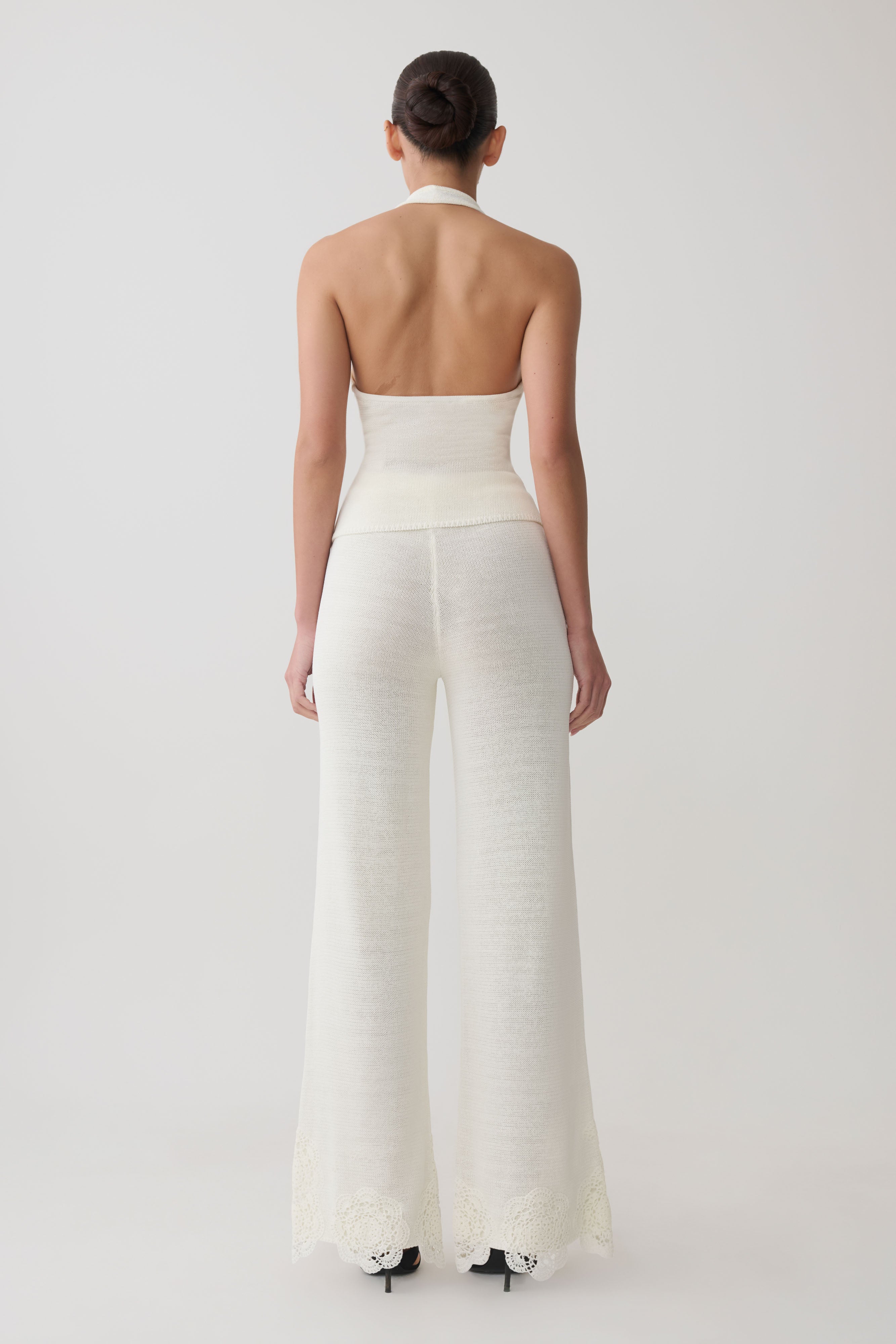 Salley Crochet Halter Longline Top - Ivory