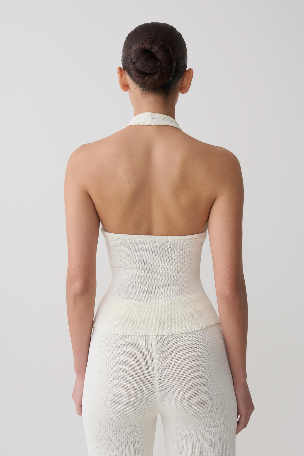 Salley Crochet Halter Longline Top - Ivory