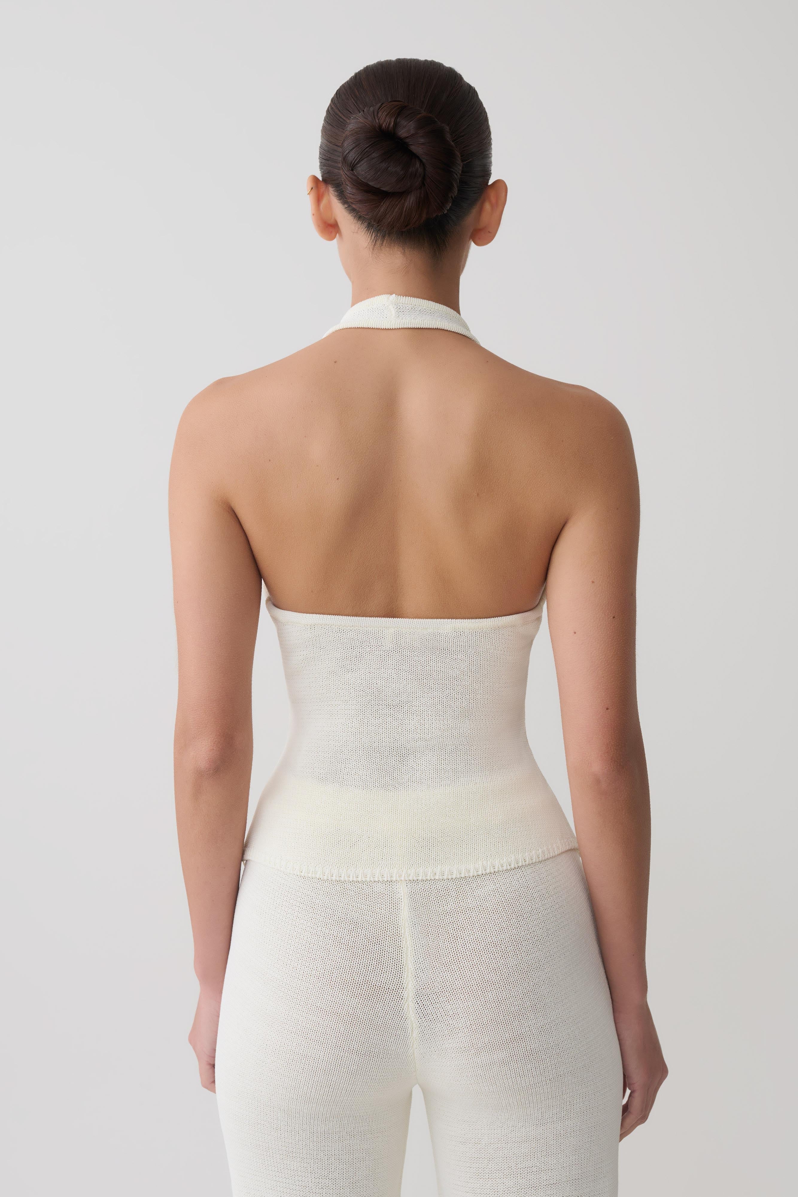 Salley Crochet Halter Longline Top - Ivory