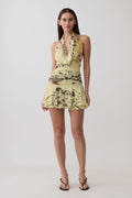 Adalee Mesh Halter Mini Dress - Yellow Floral Leopard Print