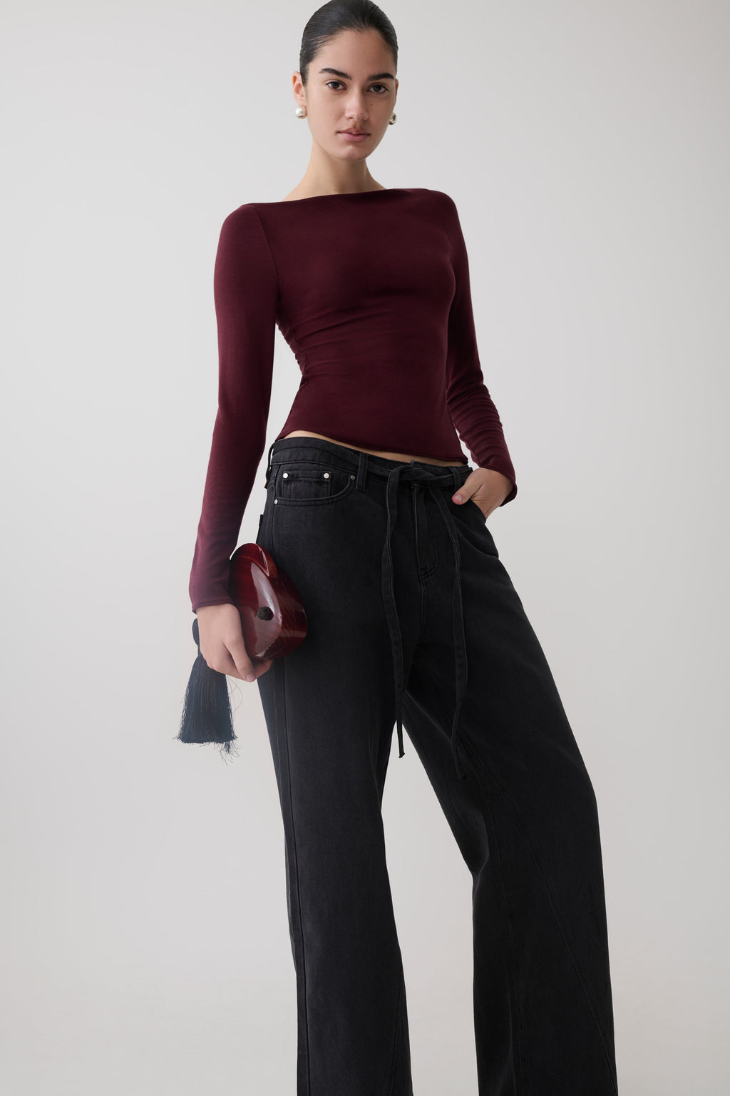 Coraline Long Sleeve Sheer Top - Burgundy