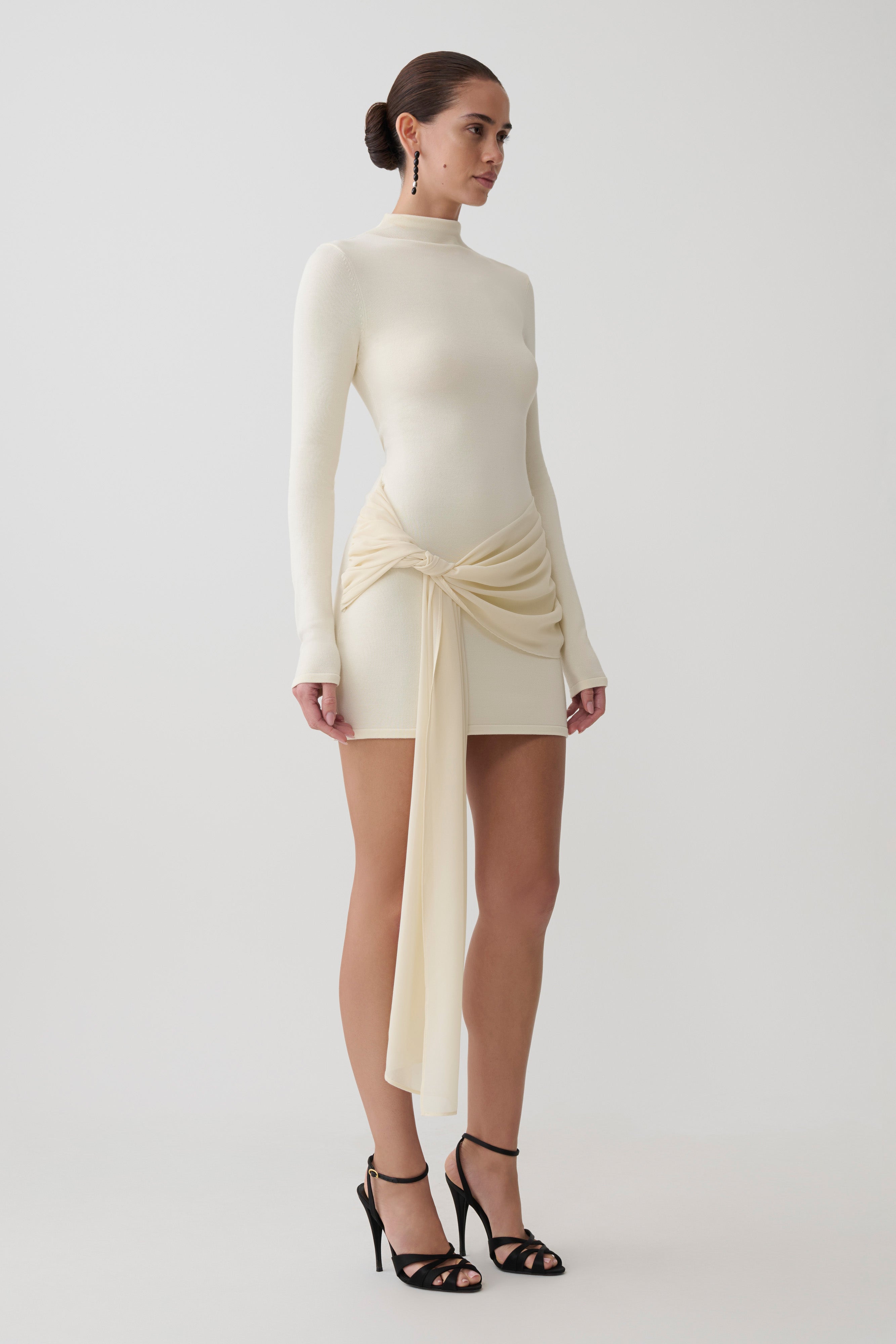 Grayson Knit Chiffon Mini Dress - Buttercream