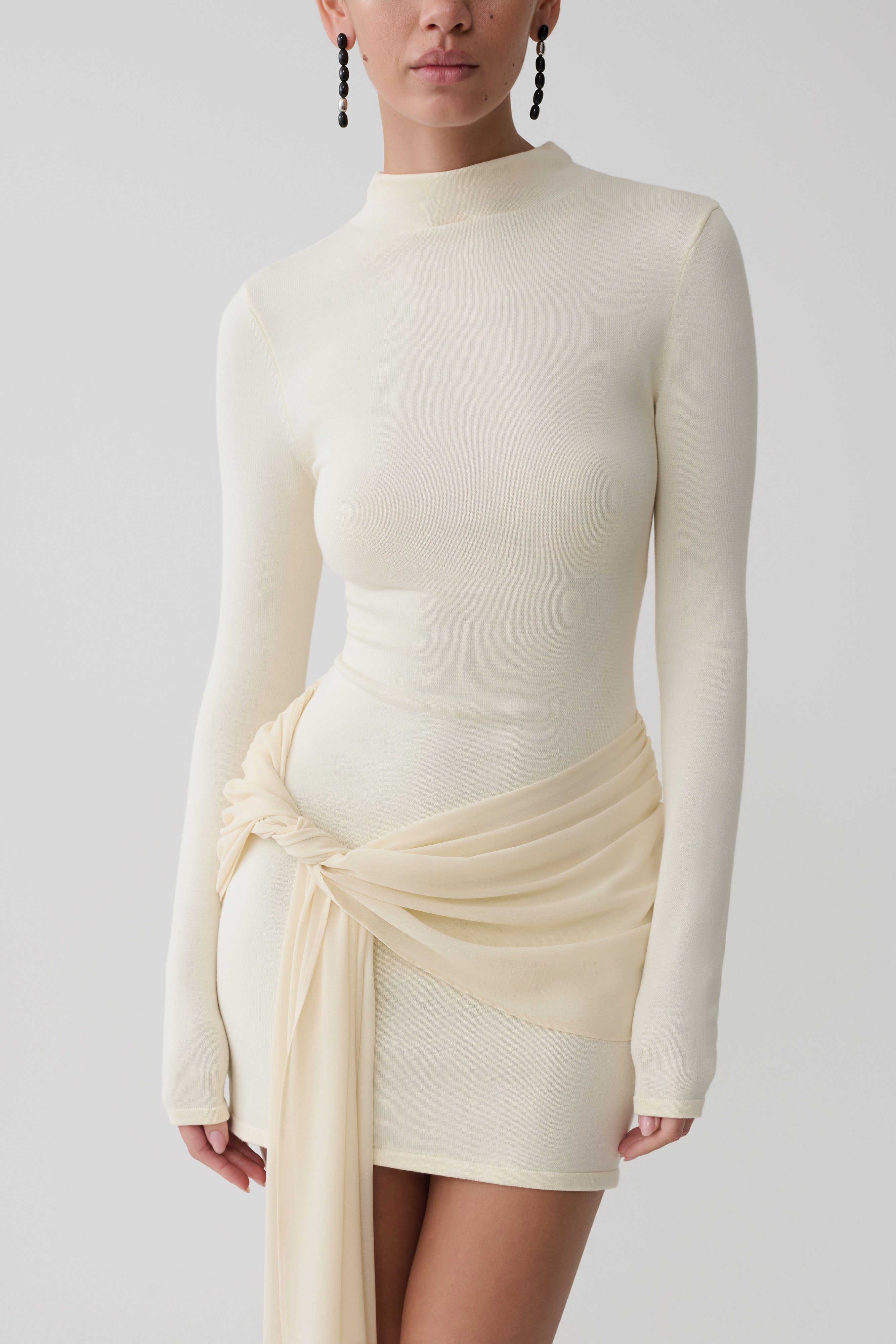 Grayson Knit Chiffon Mini Dress - Buttercream