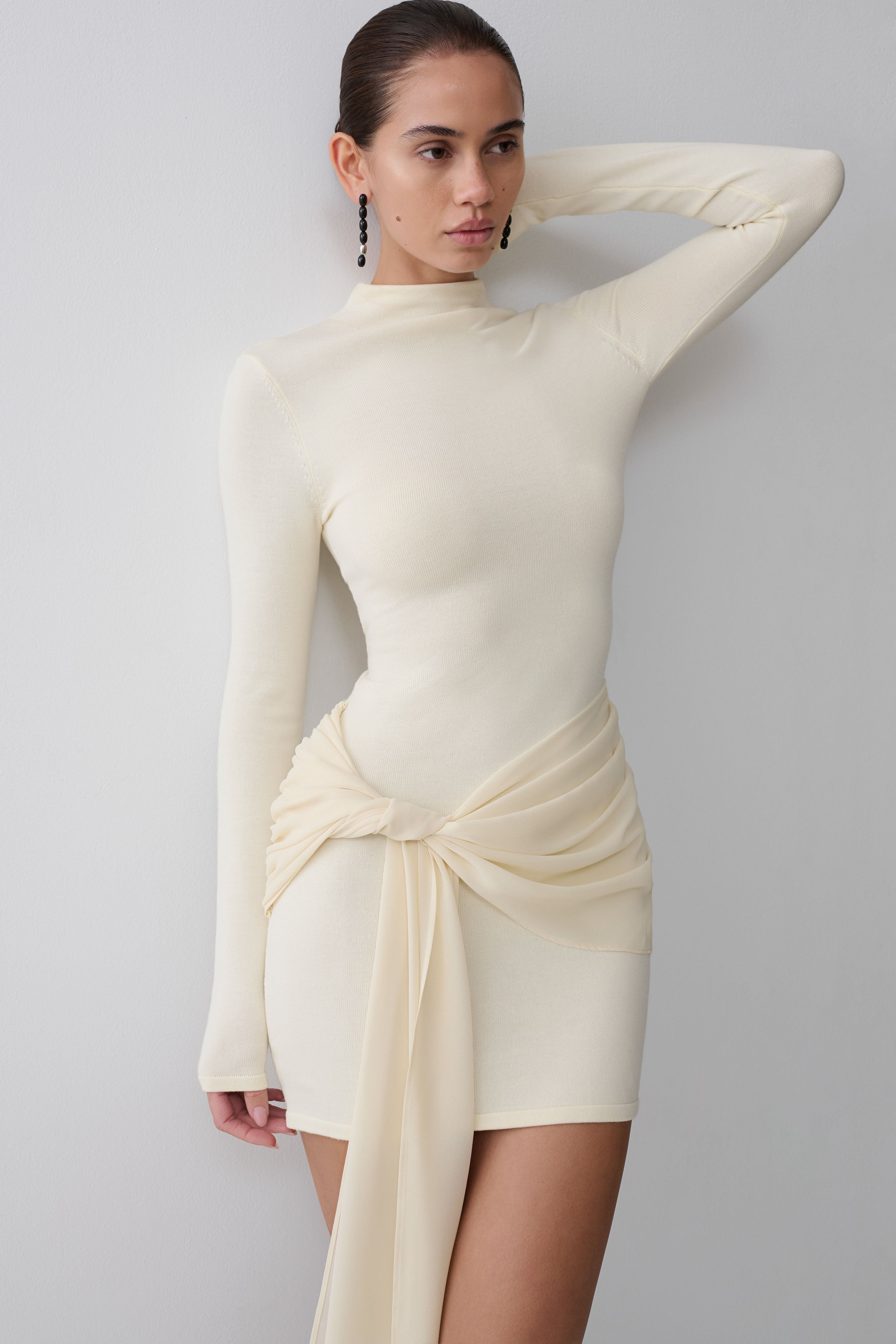 Grayson Knit Chiffon Mini Dress - Buttercream
