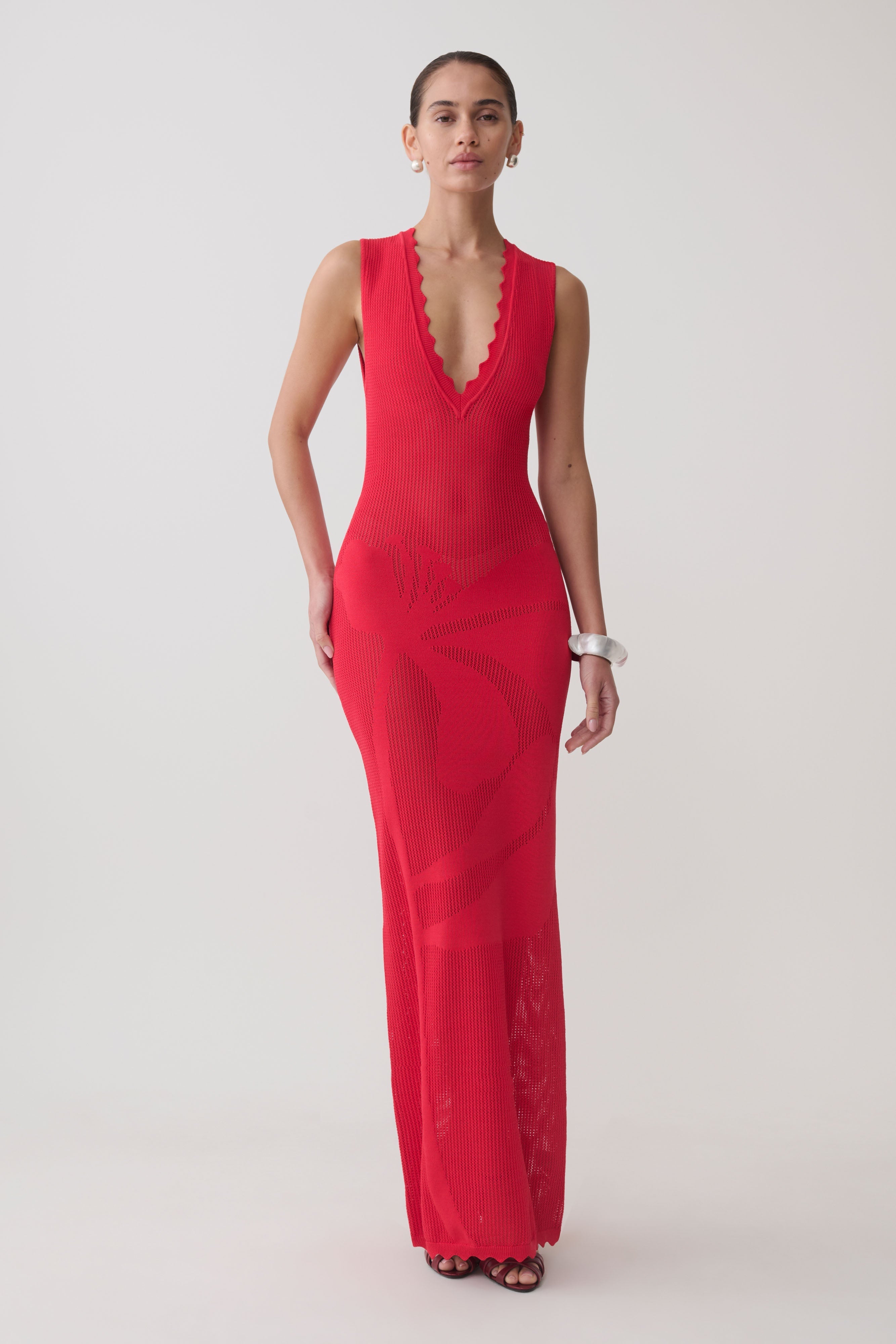 Pippa Floral Knit Maxi Dress - Pomegranate
