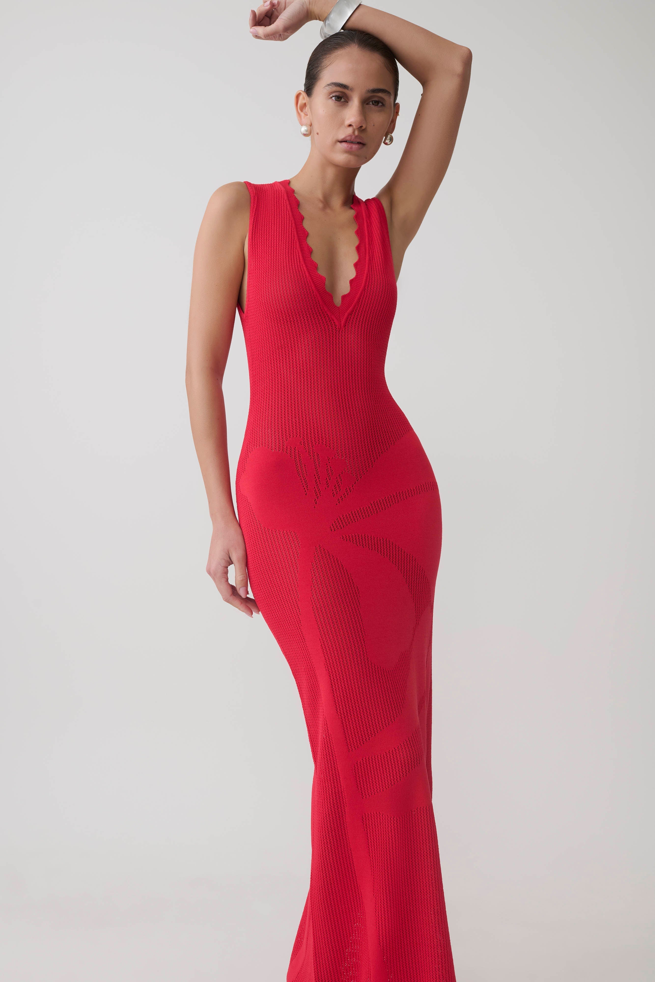 Pippa Floral Knit Maxi Dress - Pomegranate
