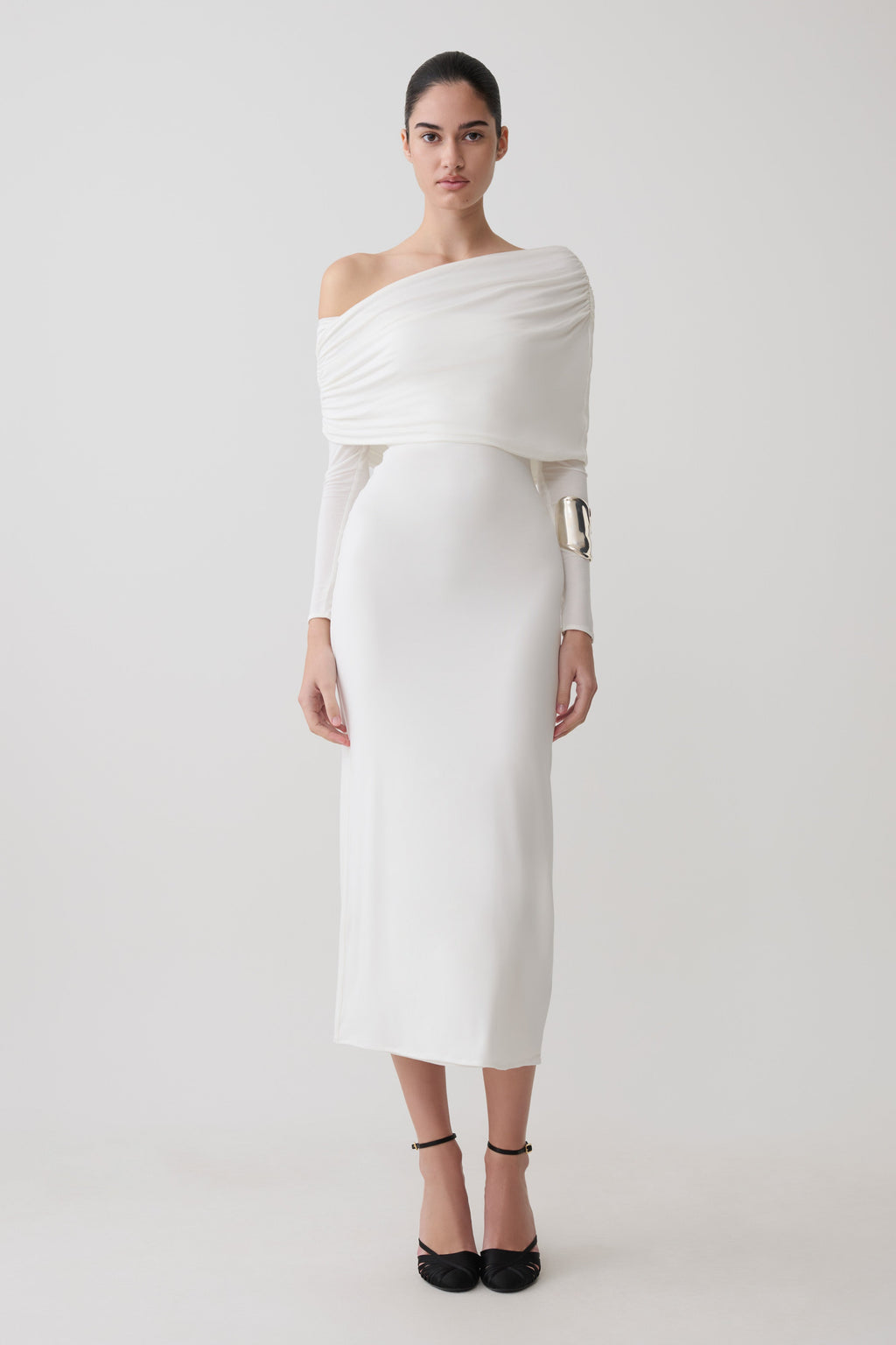 Corinna Modal One Shoulder Midi Dress - White