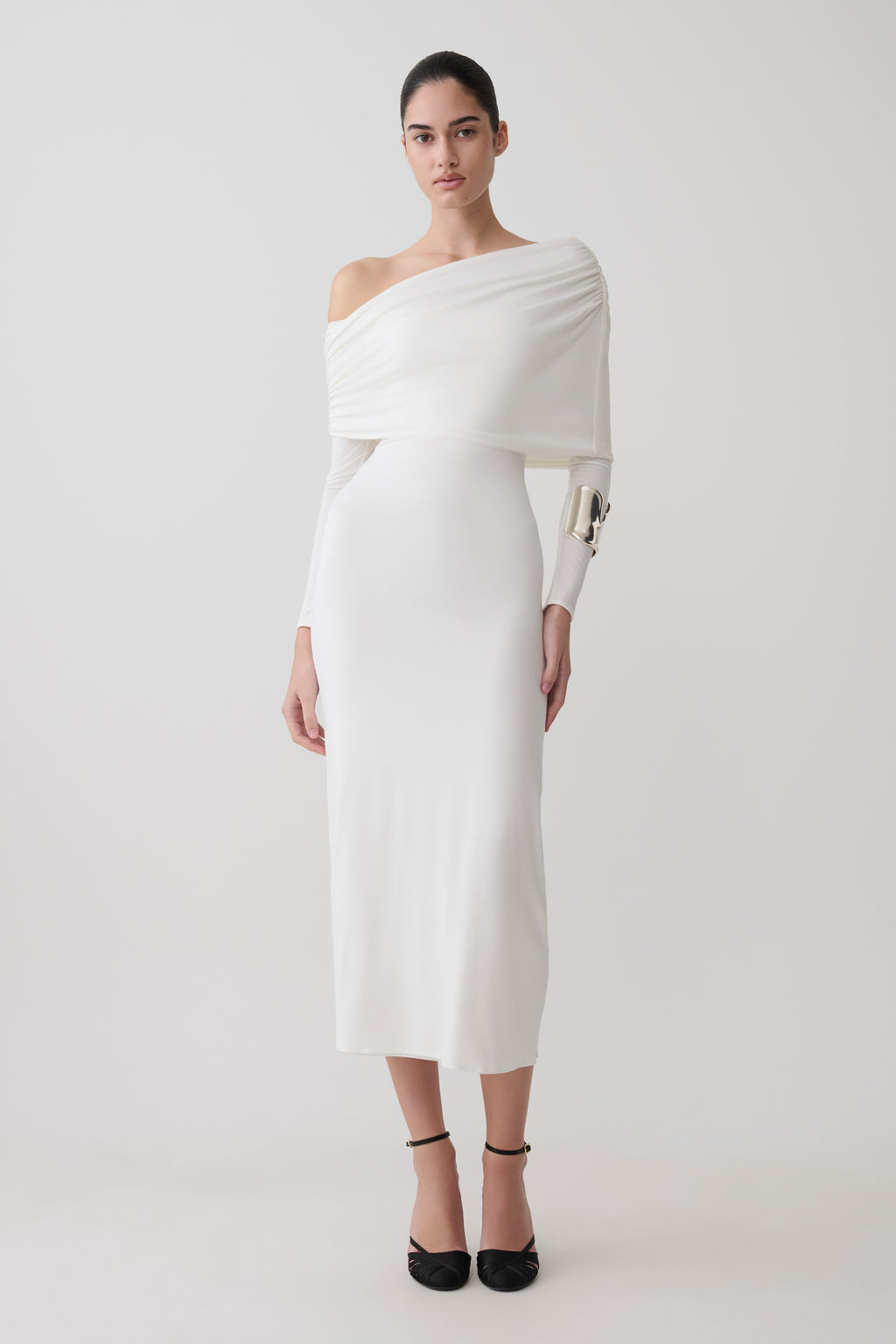 Corinna Modal One Shoulder Midi Dress - White