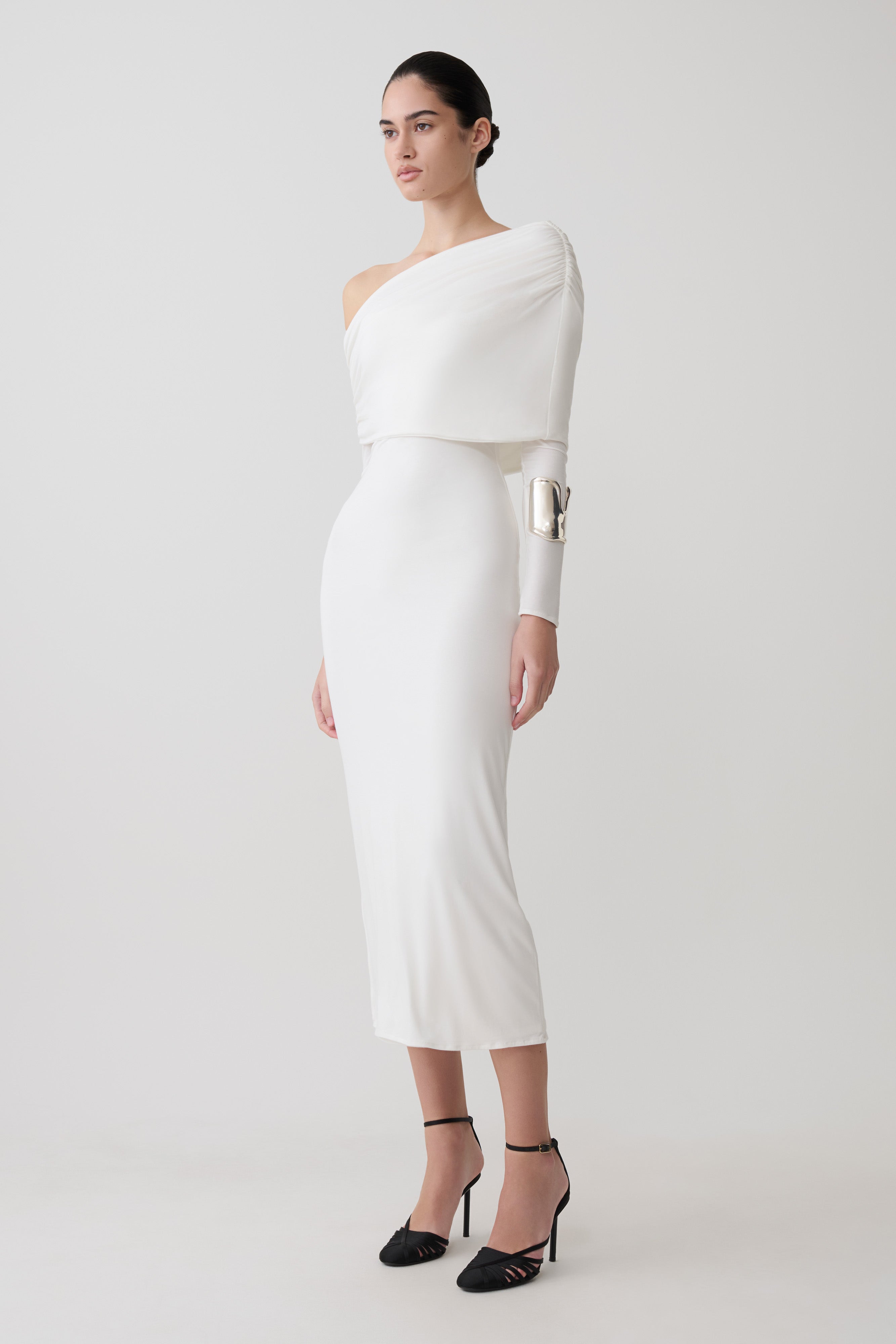 Corinna Modal One Shoulder Midi Dress - White