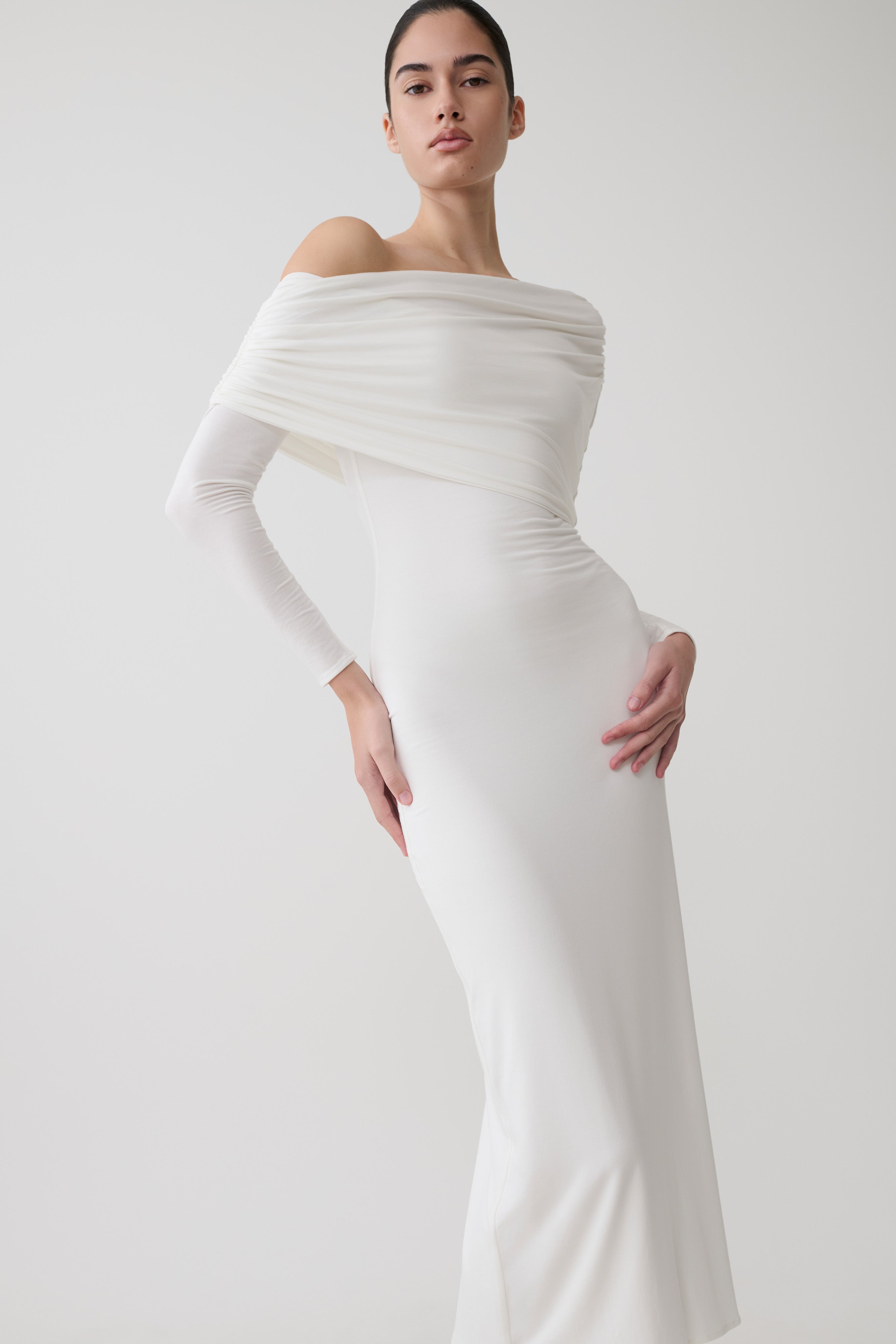 Corinna Modal One Shoulder Midi Dress - White