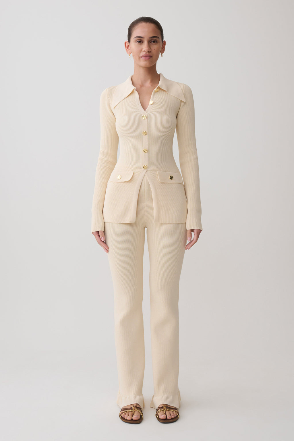 Suzie Ribbed Flared Pants - Ivory