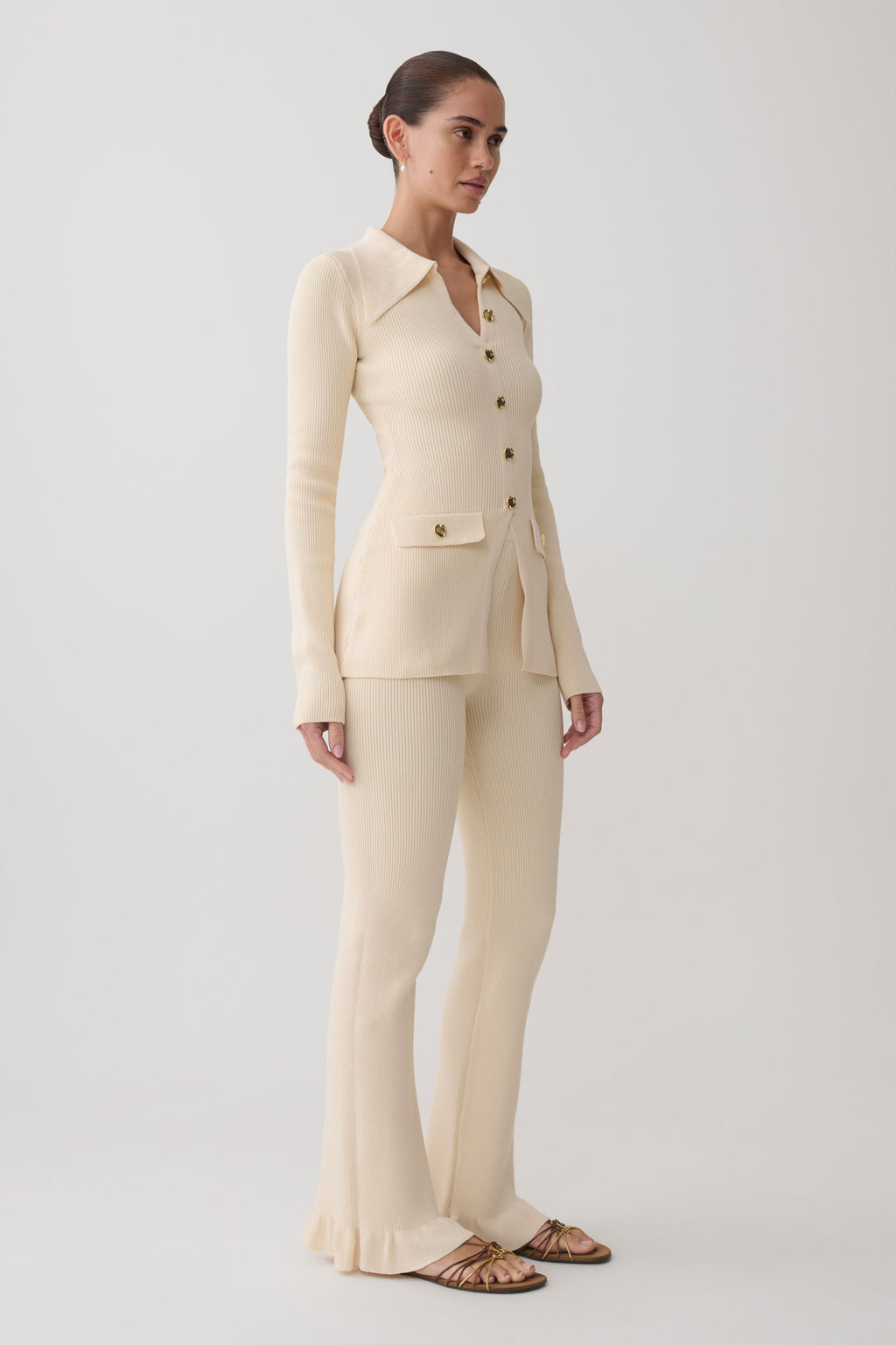 Suzie Ribbed Long Sleeve Longline Top - Ivory