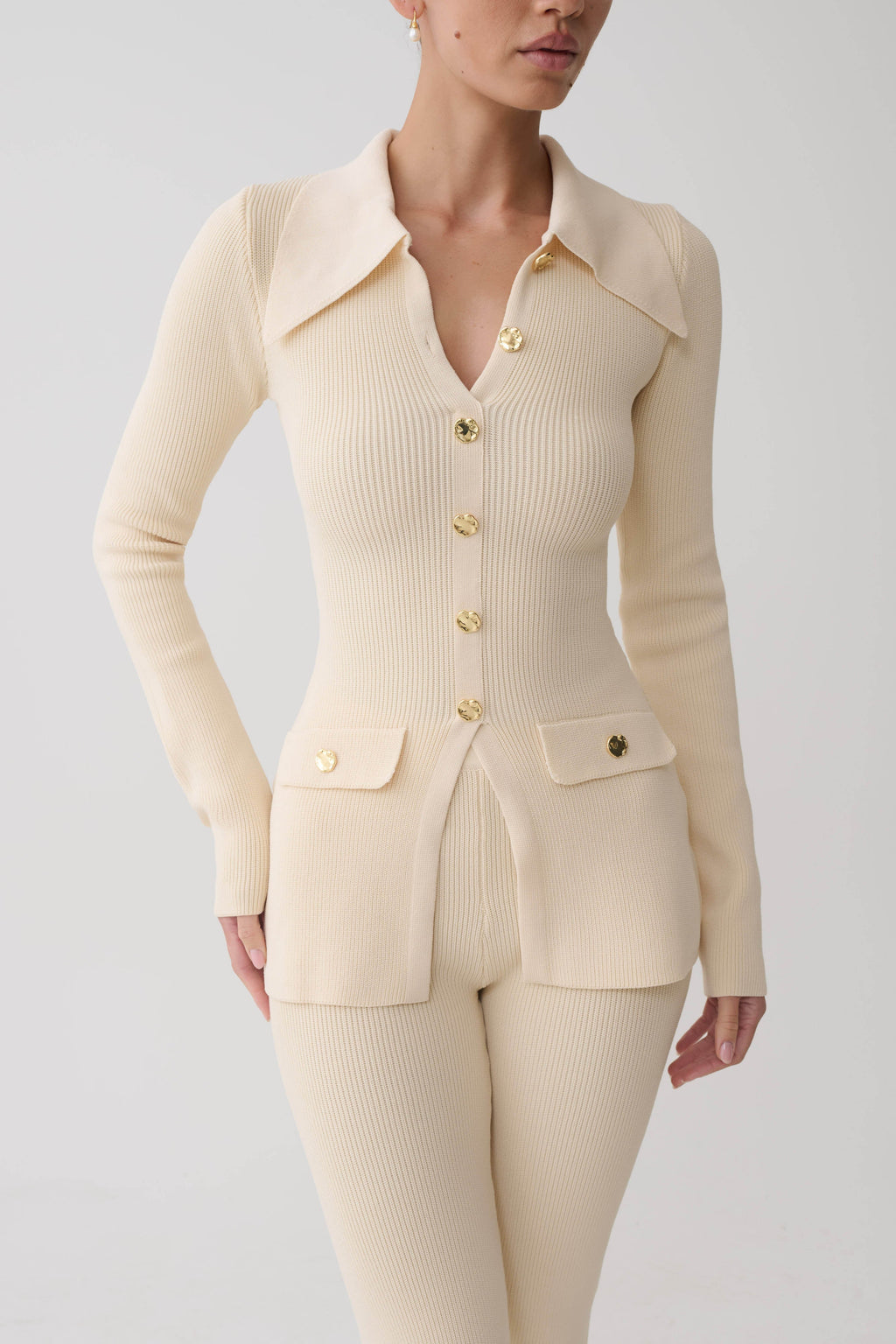 Suzie Ribbed Long Sleeve Longline Top - Ivory