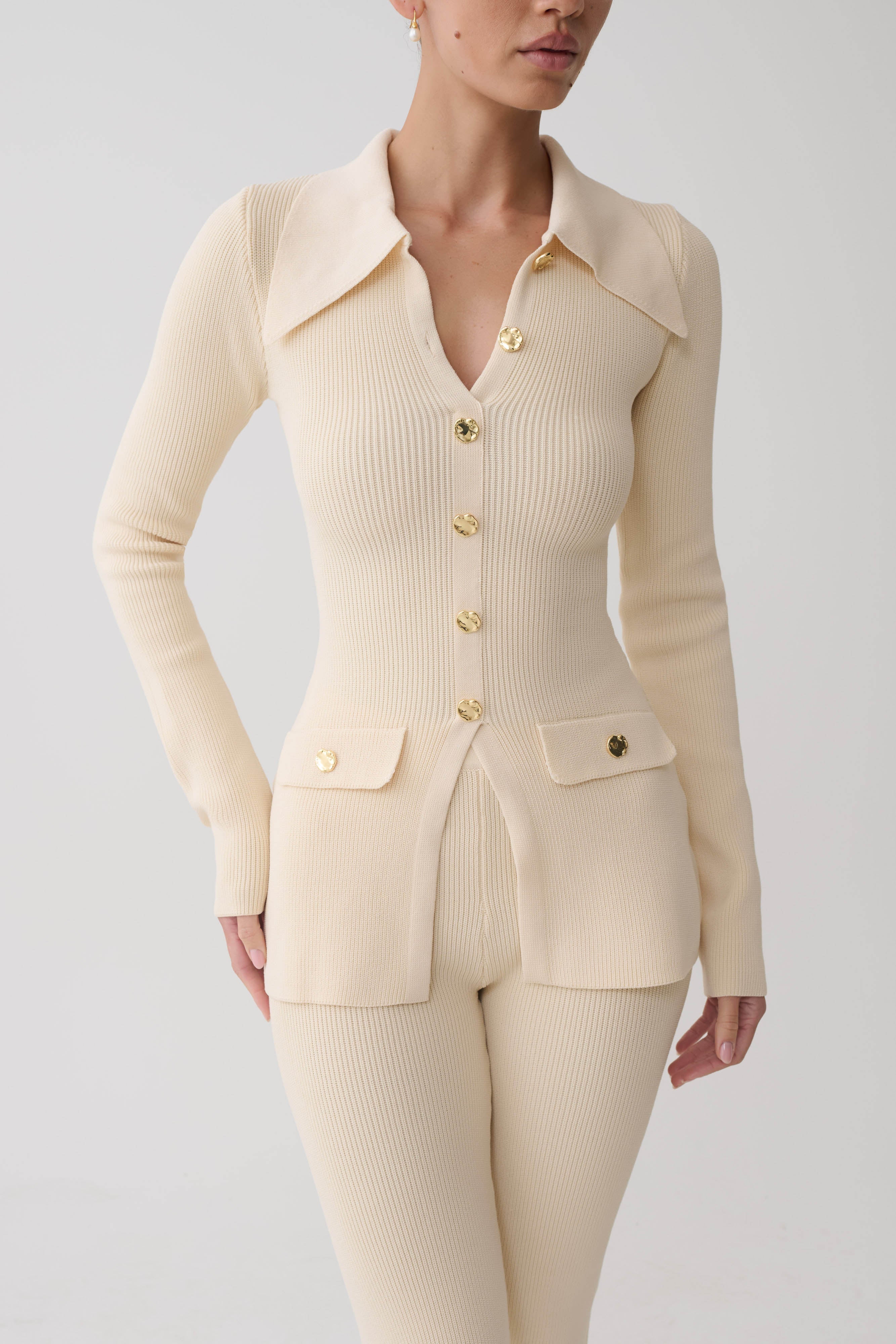 Suzie Ribbed Long Sleeve Longline Top - Ivory