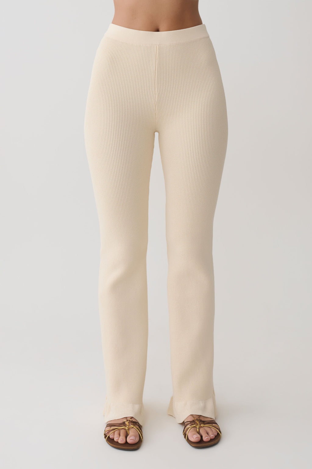 Suzie Ribbed Flared Pants - Ivory