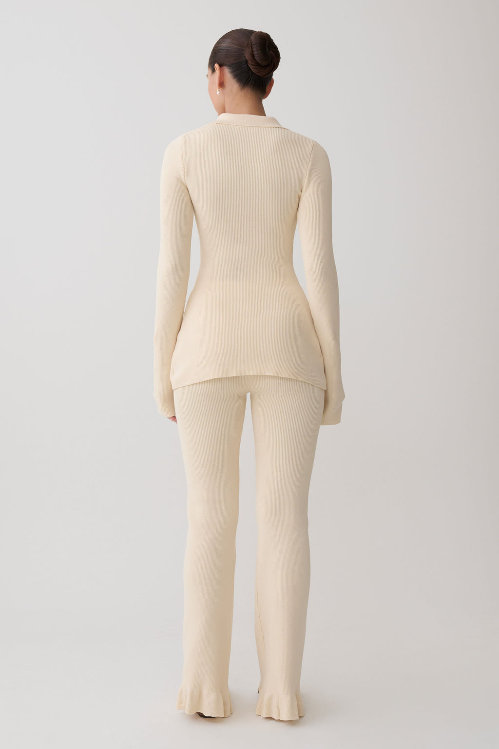 Suzie Ribbed Long Sleeve Longline Top - Ivory