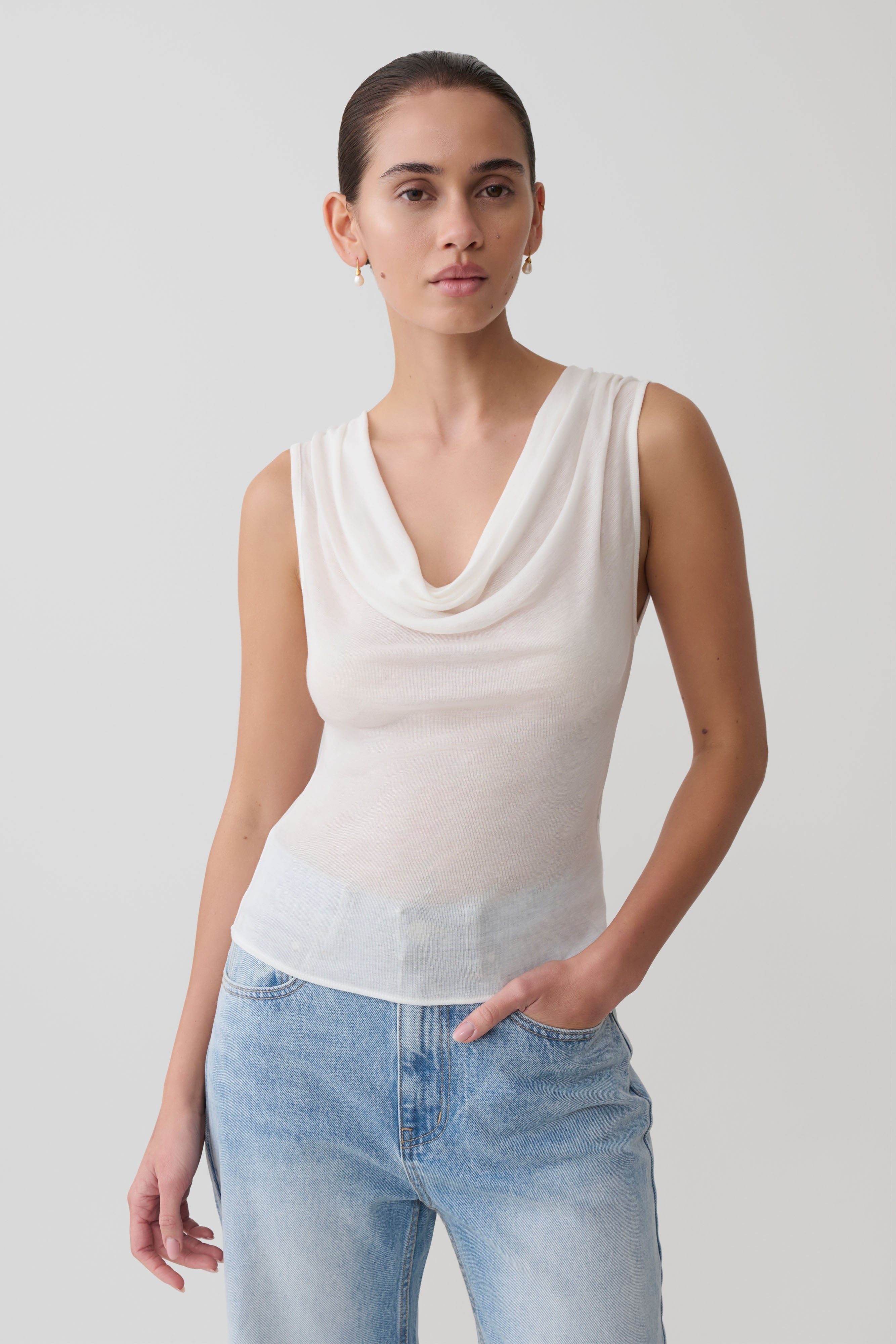 Ciaran Sleeveless Sheer Top - Ivory