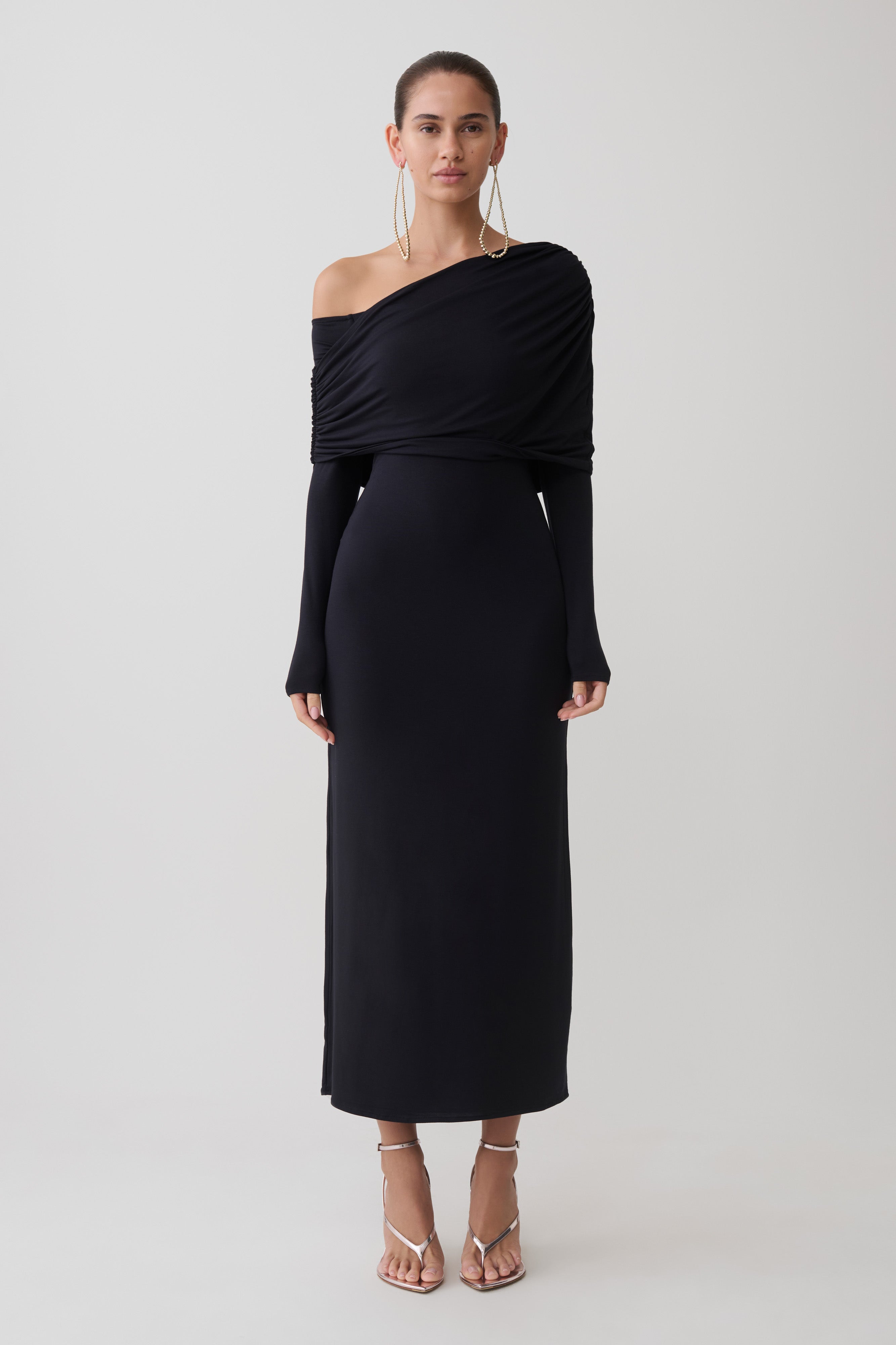 Corinna Modal One Shoulder Midi Dress - Black