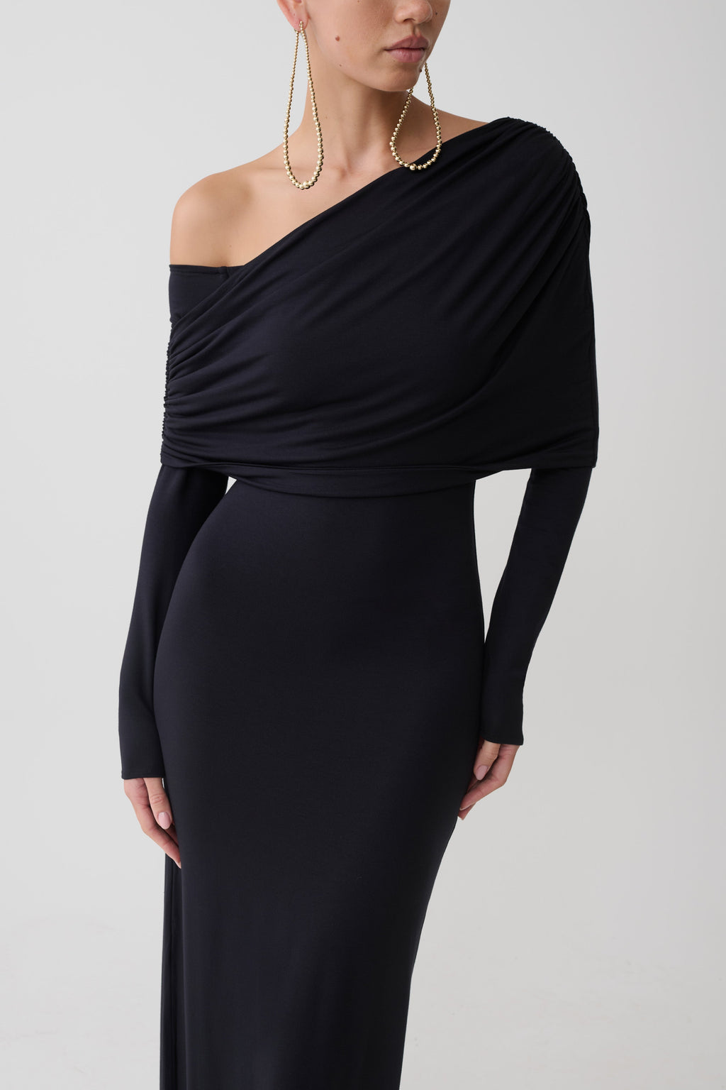 Corinna Modal One Shoulder Midi Dress - Black