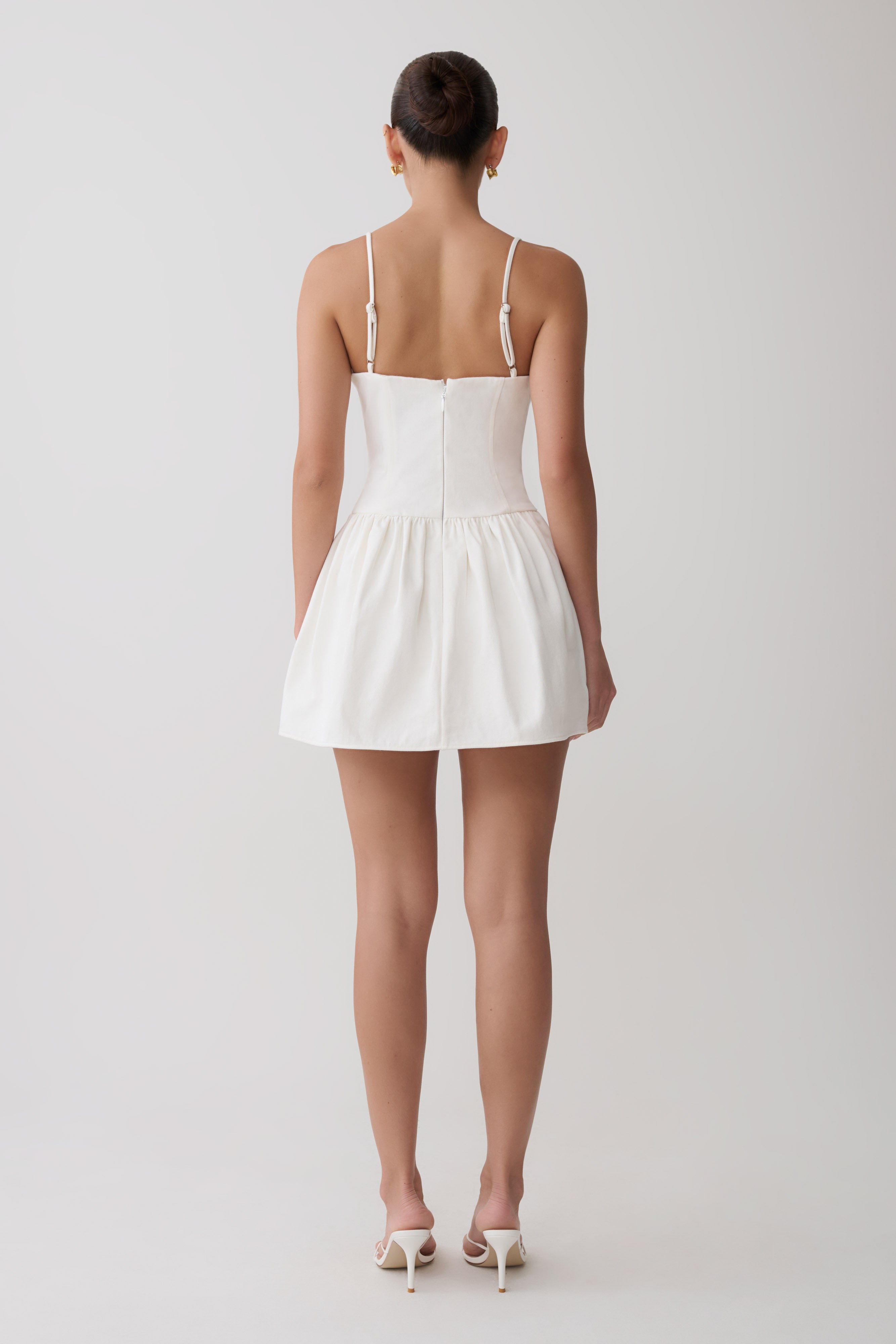 Emary Applique Denim Bustier Mini Dress - White