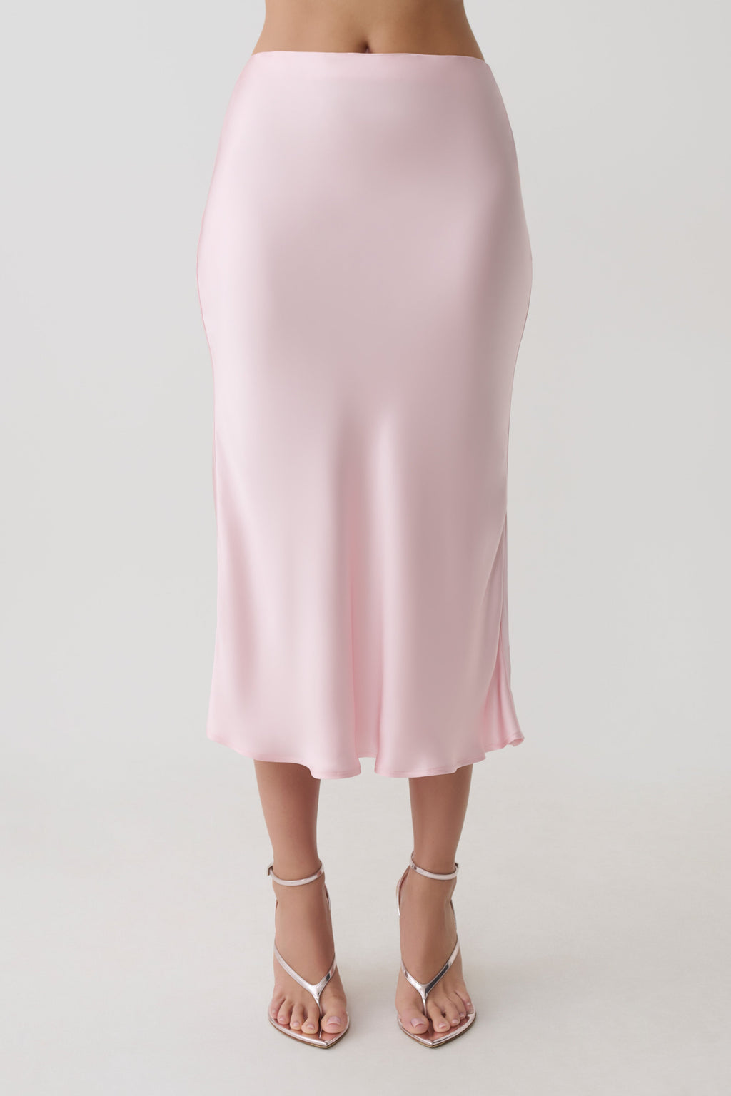 Hattie Satin Midi Skirt - Pale Pink