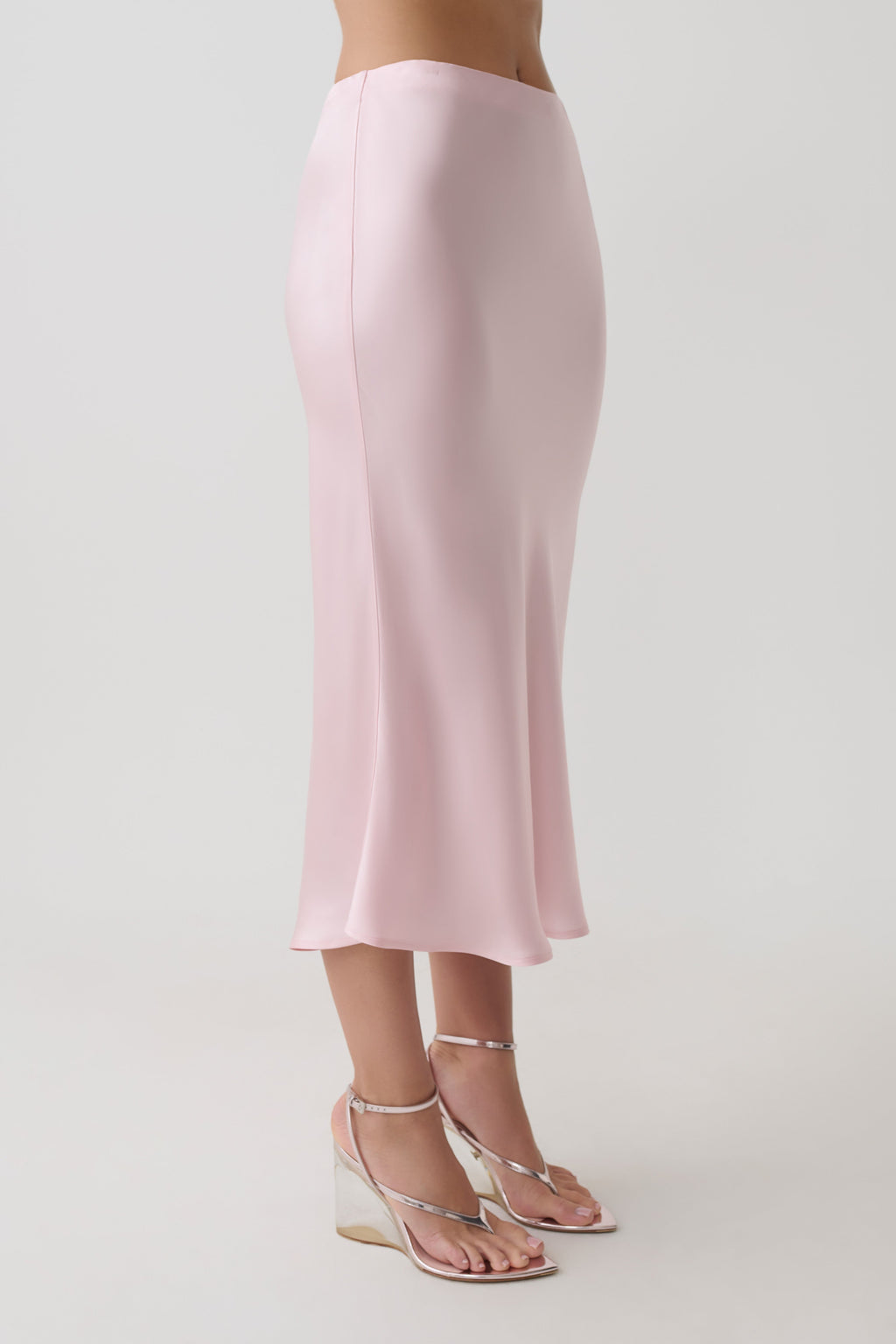 Hattie Satin Midi Skirt - Pale Pink