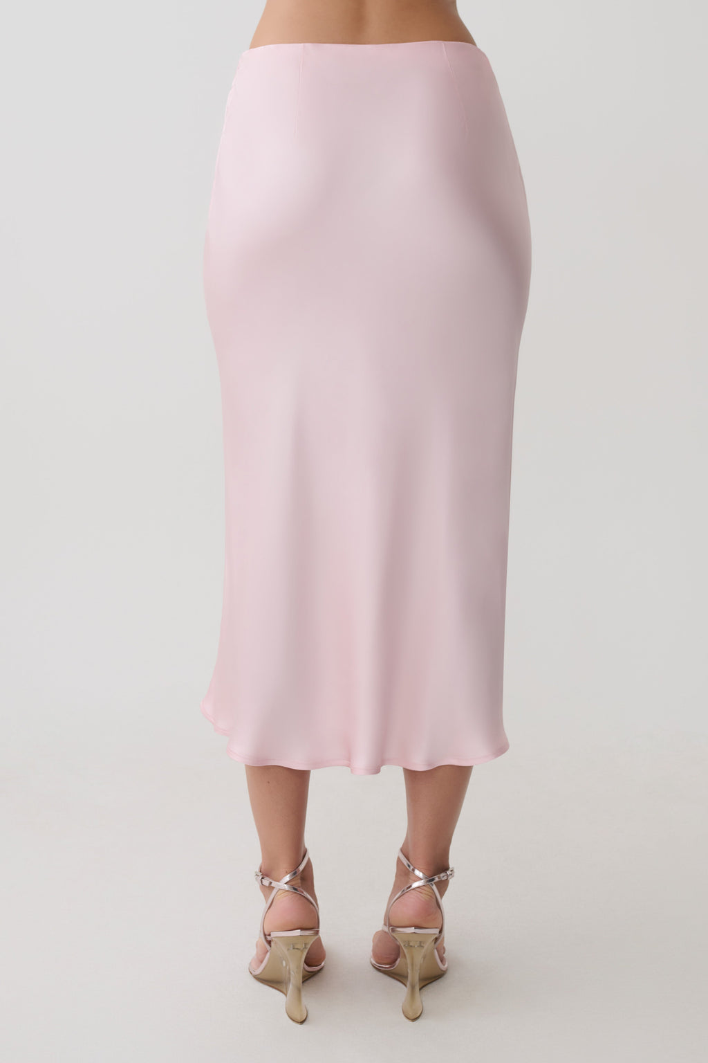 Hattie Satin Midi Skirt - Pale Pink