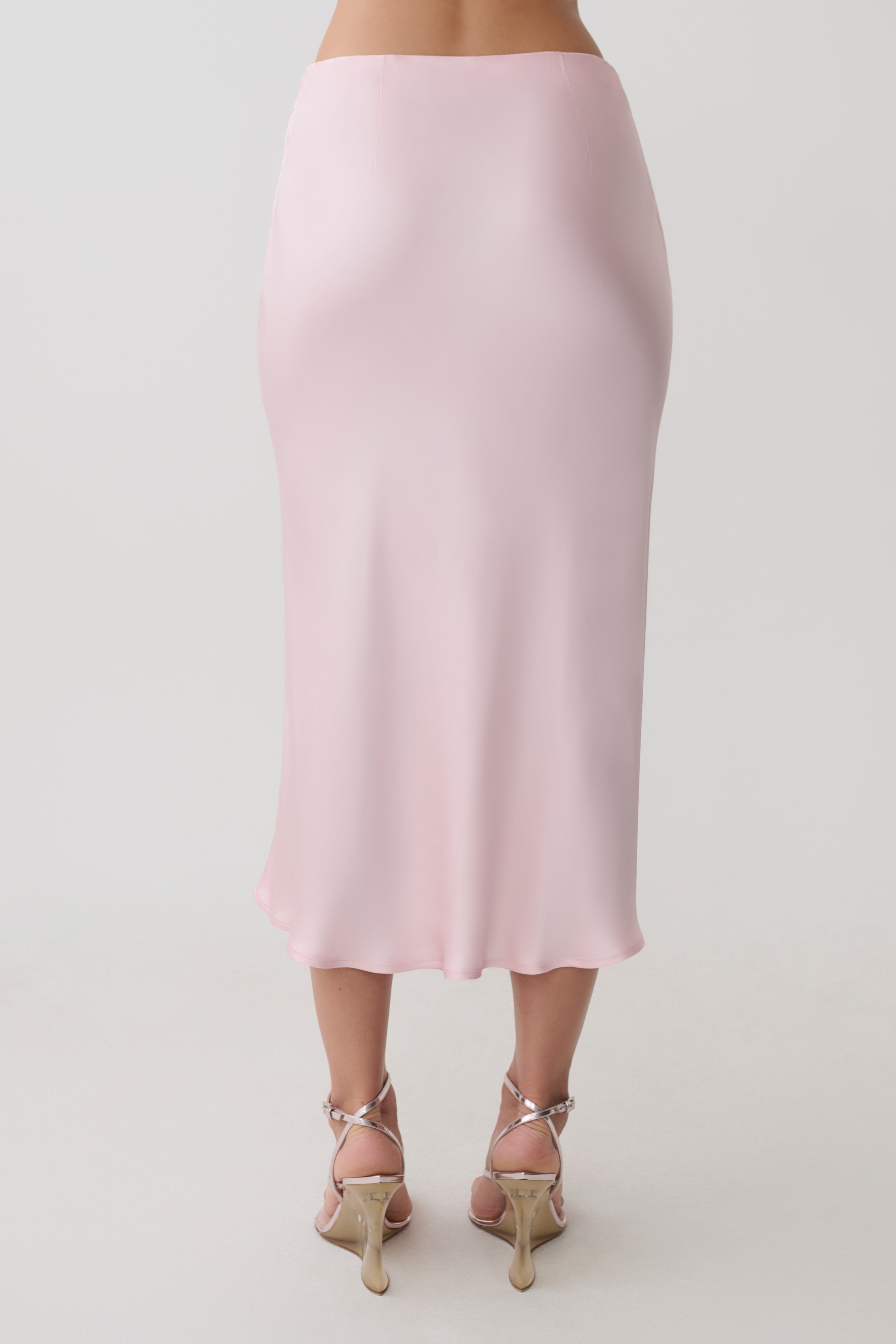 Hattie Satin Midi Skirt - Pale Pink