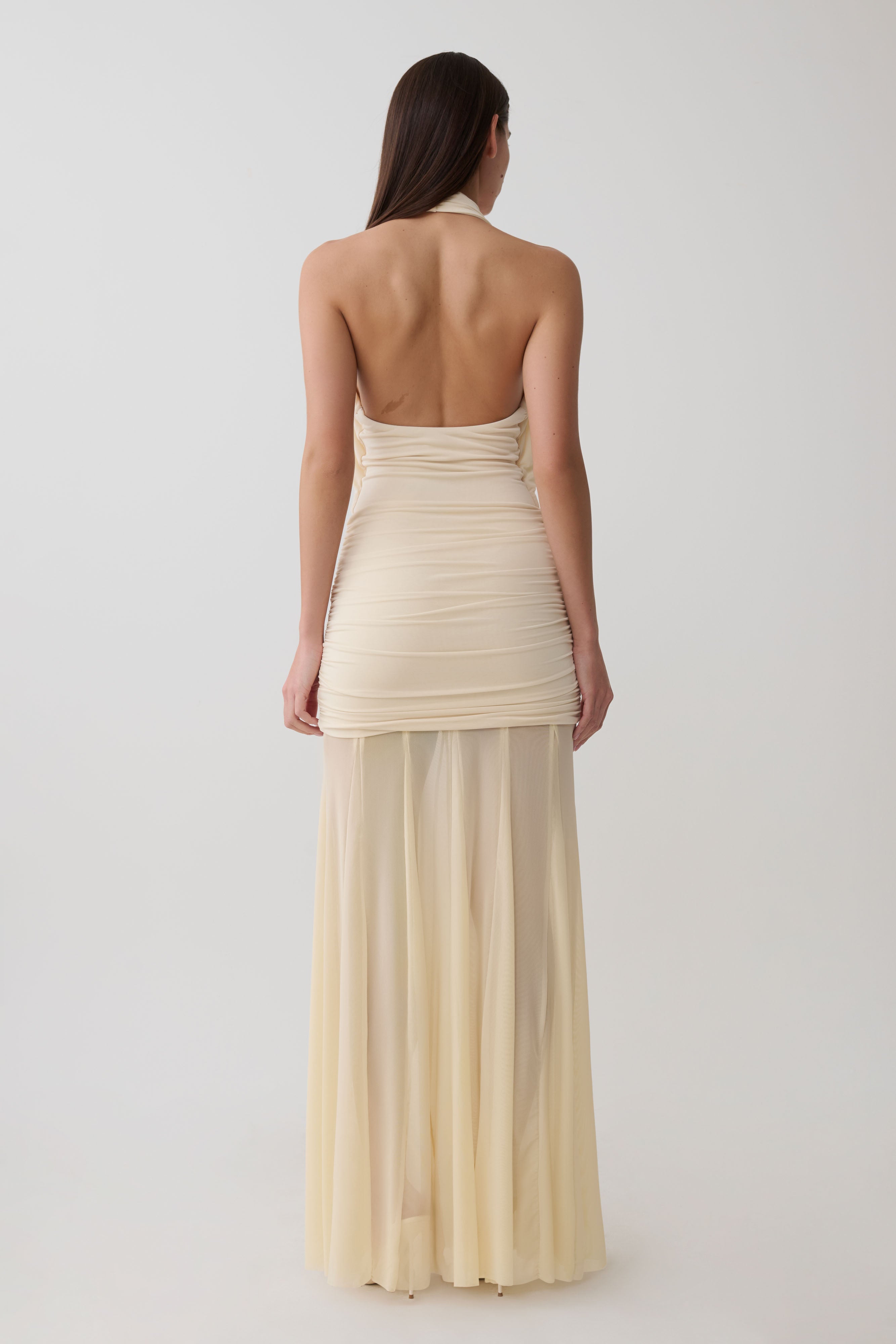 Jorja Draped Halter Slinky Maxi Dress - Ivory