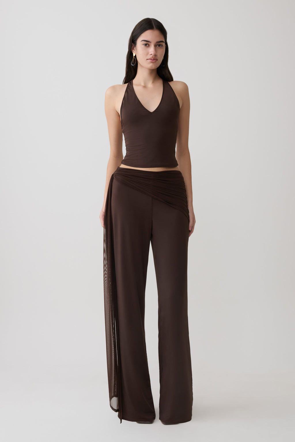 Aspyn Slinky Gathered Wide Leg Pants - Chocolate