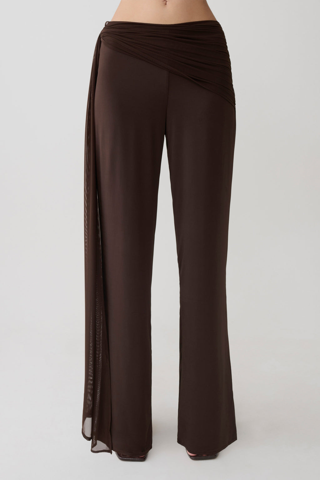 Aspyn Slinky Gathered Wide Leg Pants - Chocolate