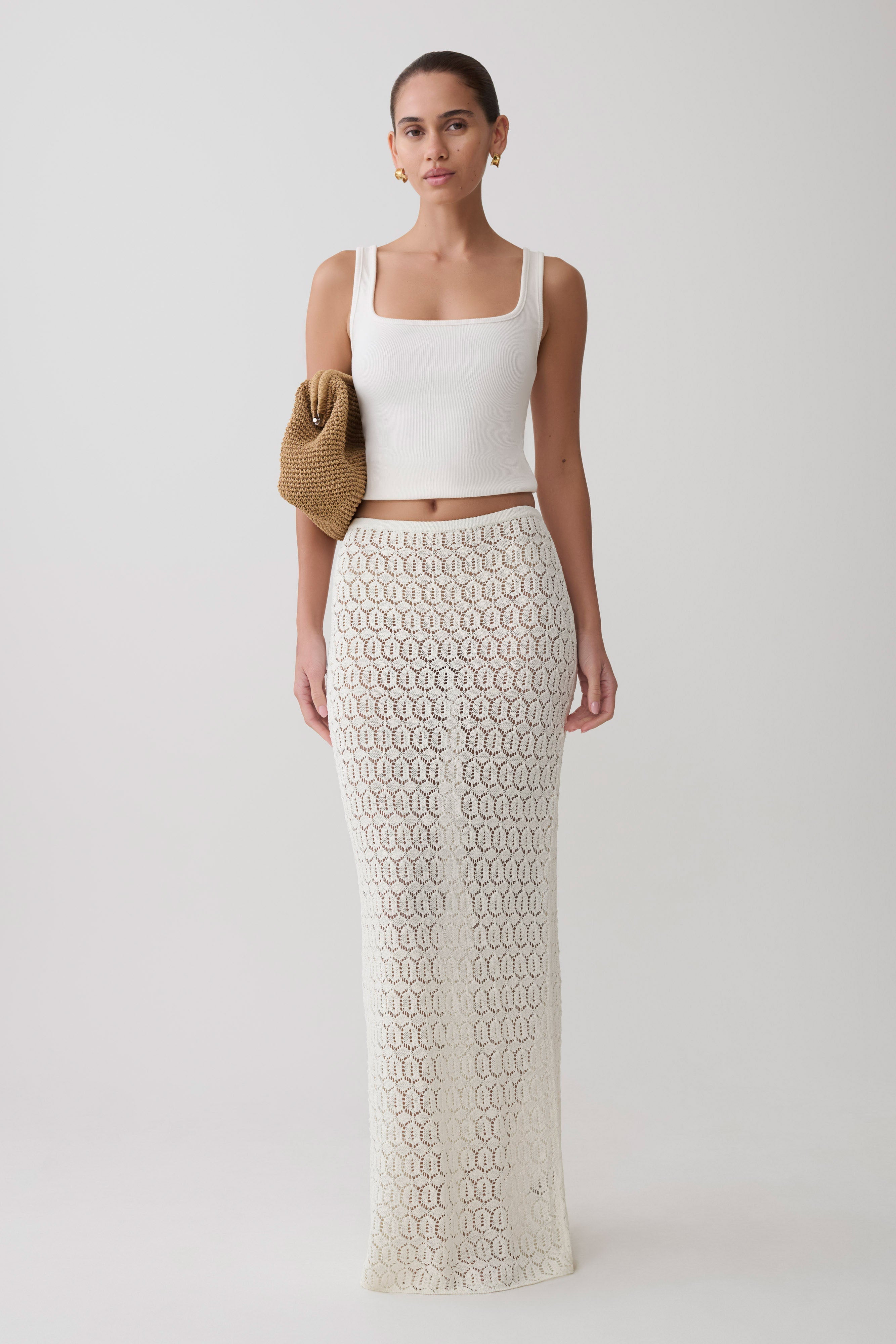 Courtney Crochet Knit Maxi Skirt - Ivory