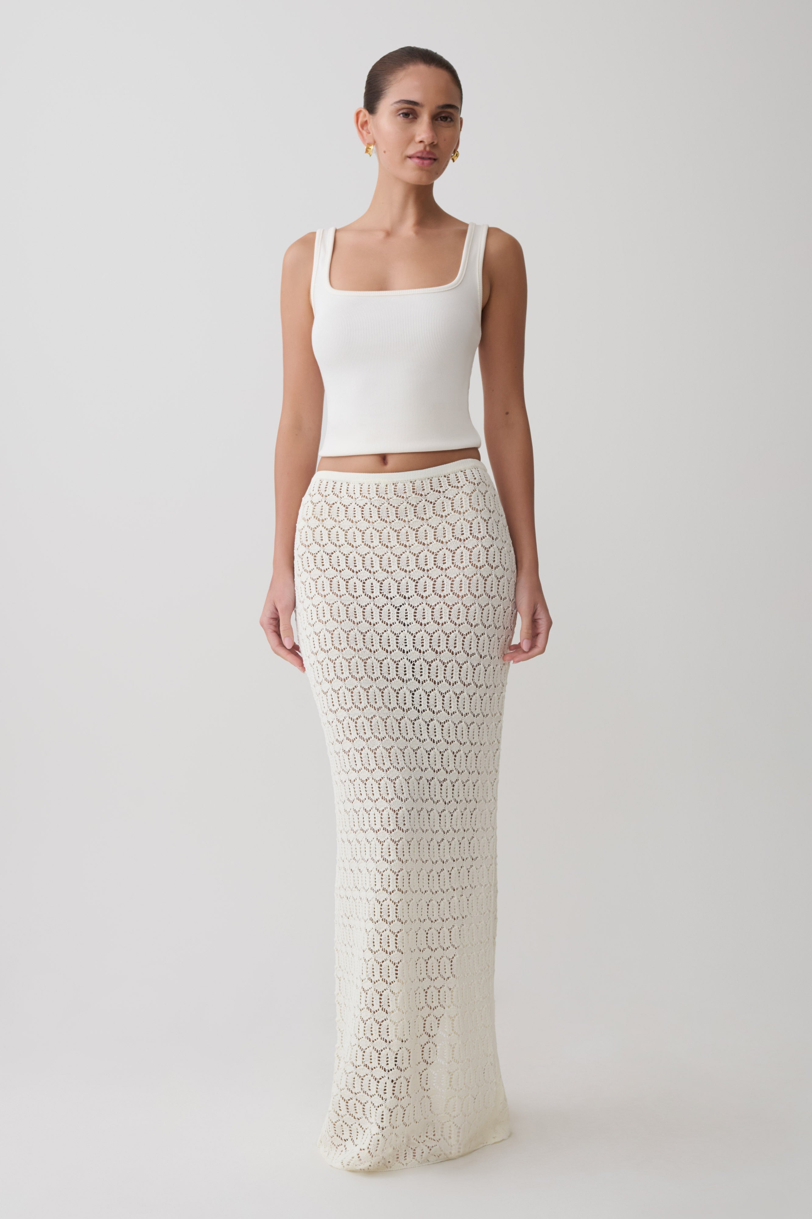 Courtney Crochet Knit Maxi Skirt - Ivory