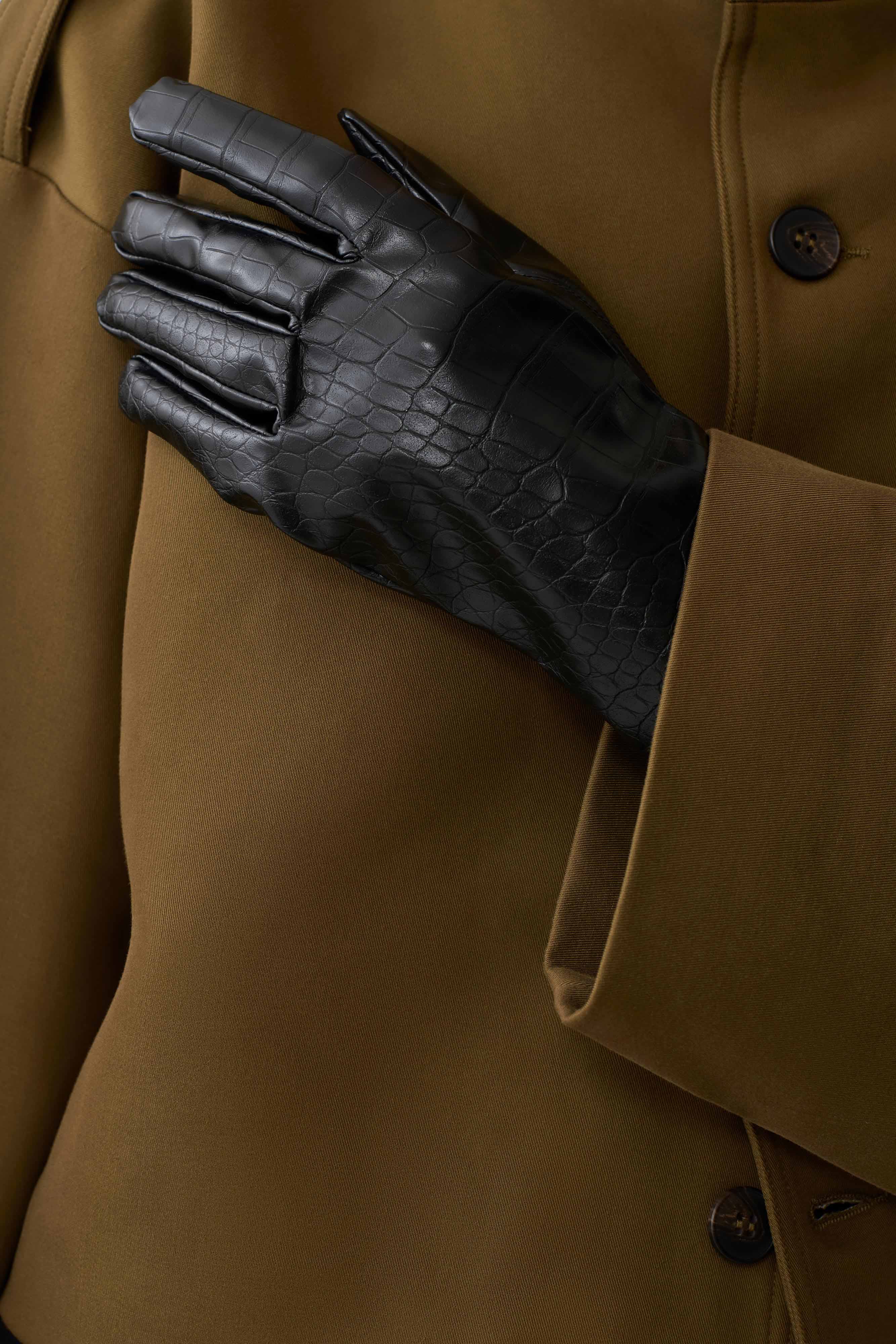 Atlas Faux Leather Crocodile Gloves - Black