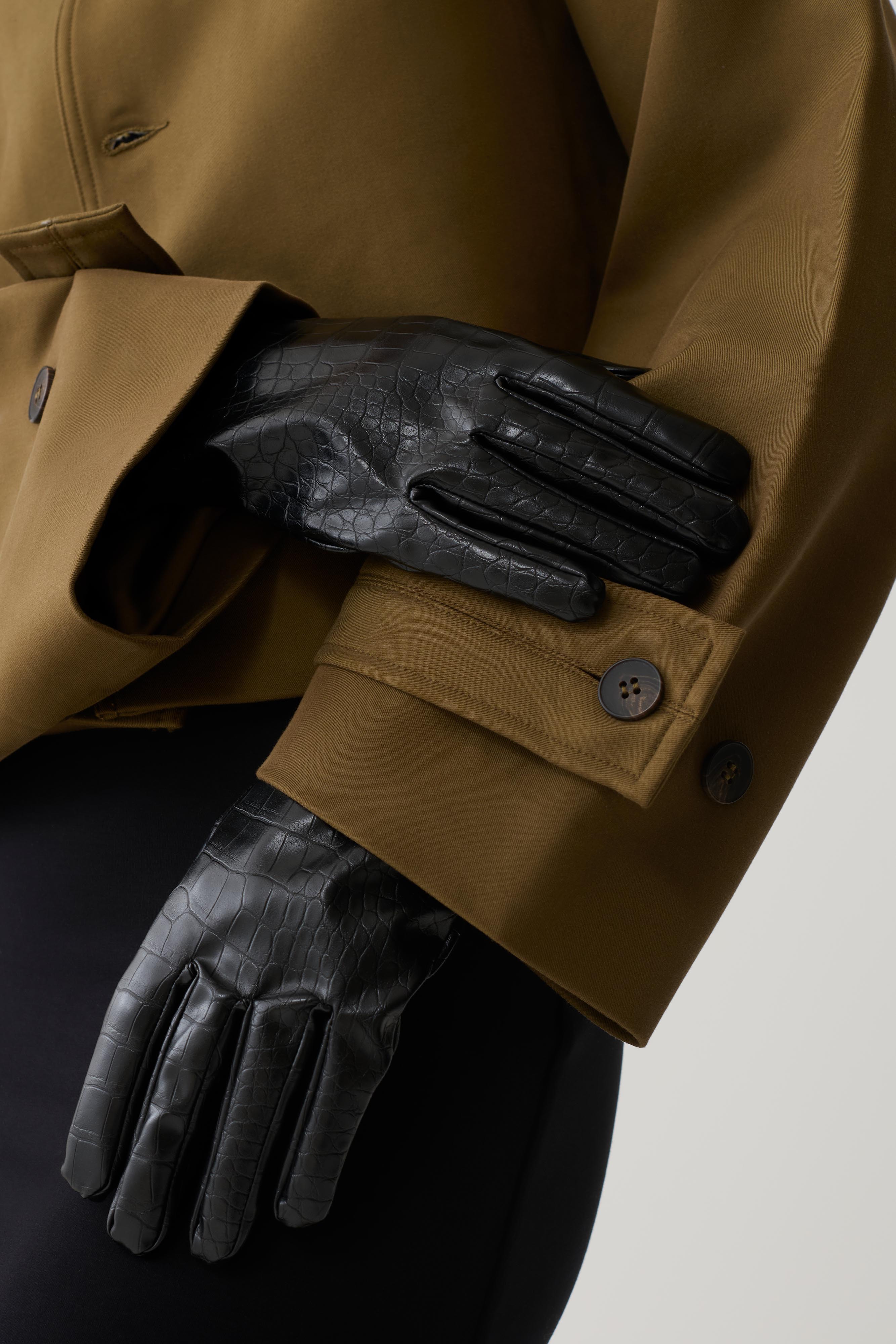 Atlas Faux Leather Crocodile Gloves - Black