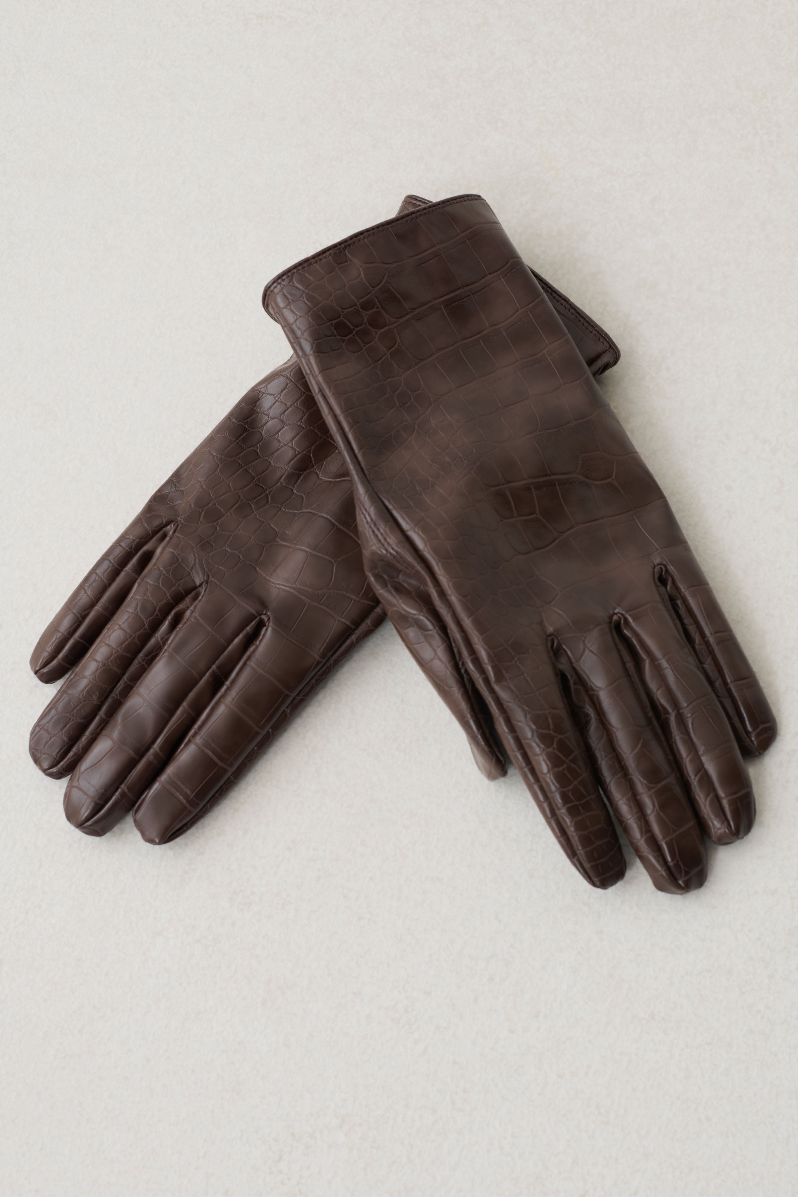 Atlas Faux Leather Crocodile Gloves - Chocolate