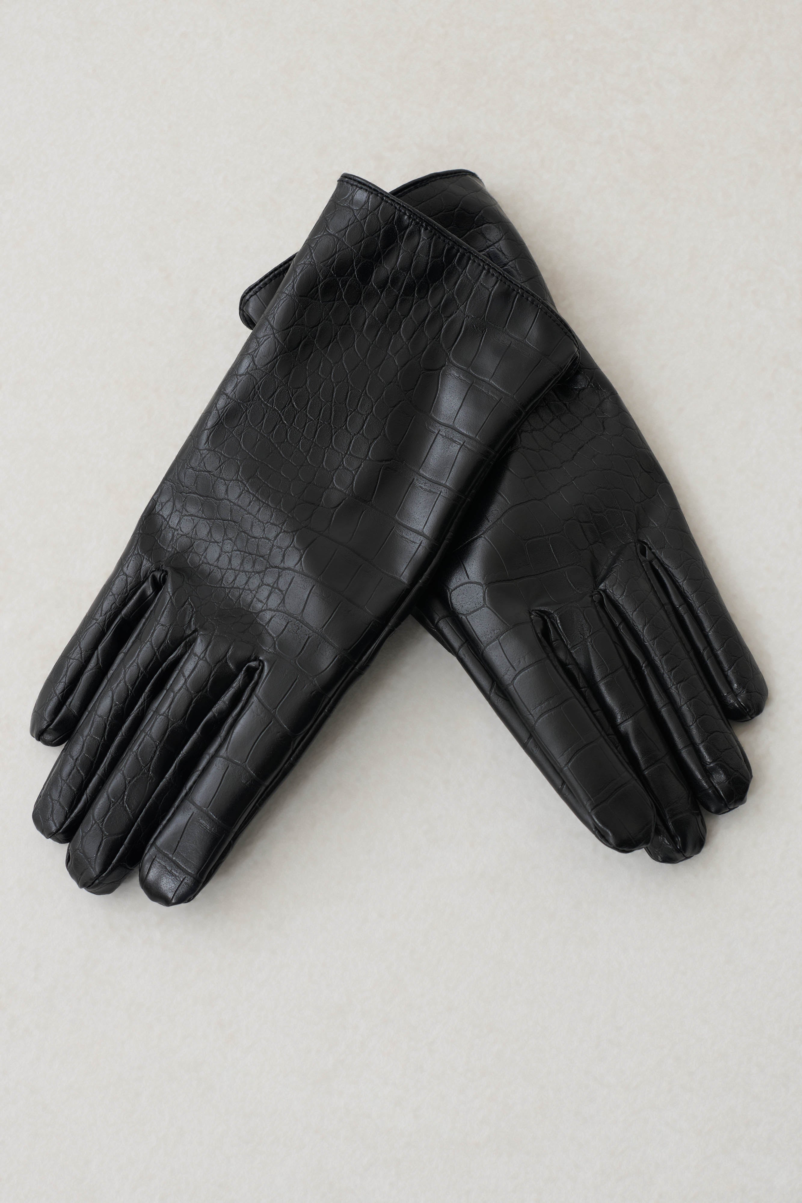 Atlas Faux Leather Crocodile Gloves - Black