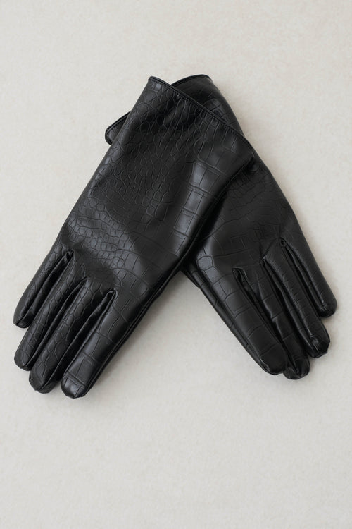 Atlas Faux Leather Crocodile Gloves - Black