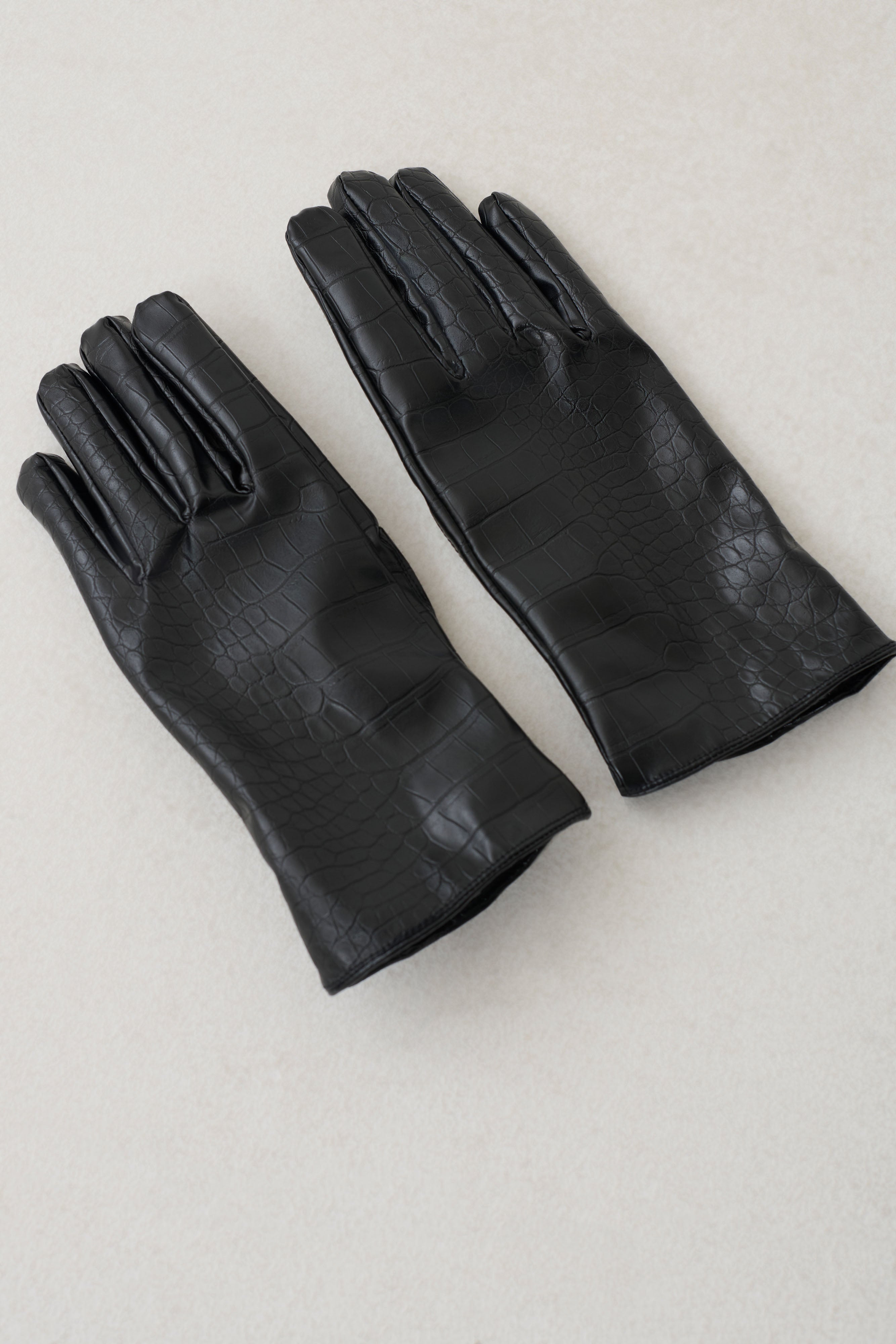 Atlas Faux Leather Crocodile Gloves - Black