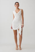 Lucile Cowl Drape Satin Mini Dress - White