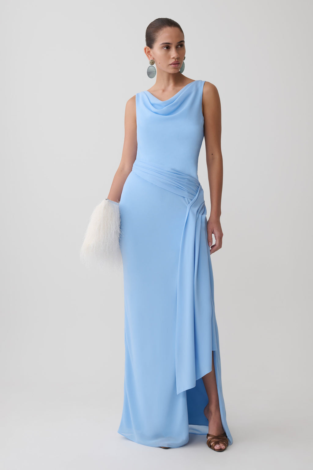 Marjorie Draped Back Chiffon Maxi Dress - Sky Blue