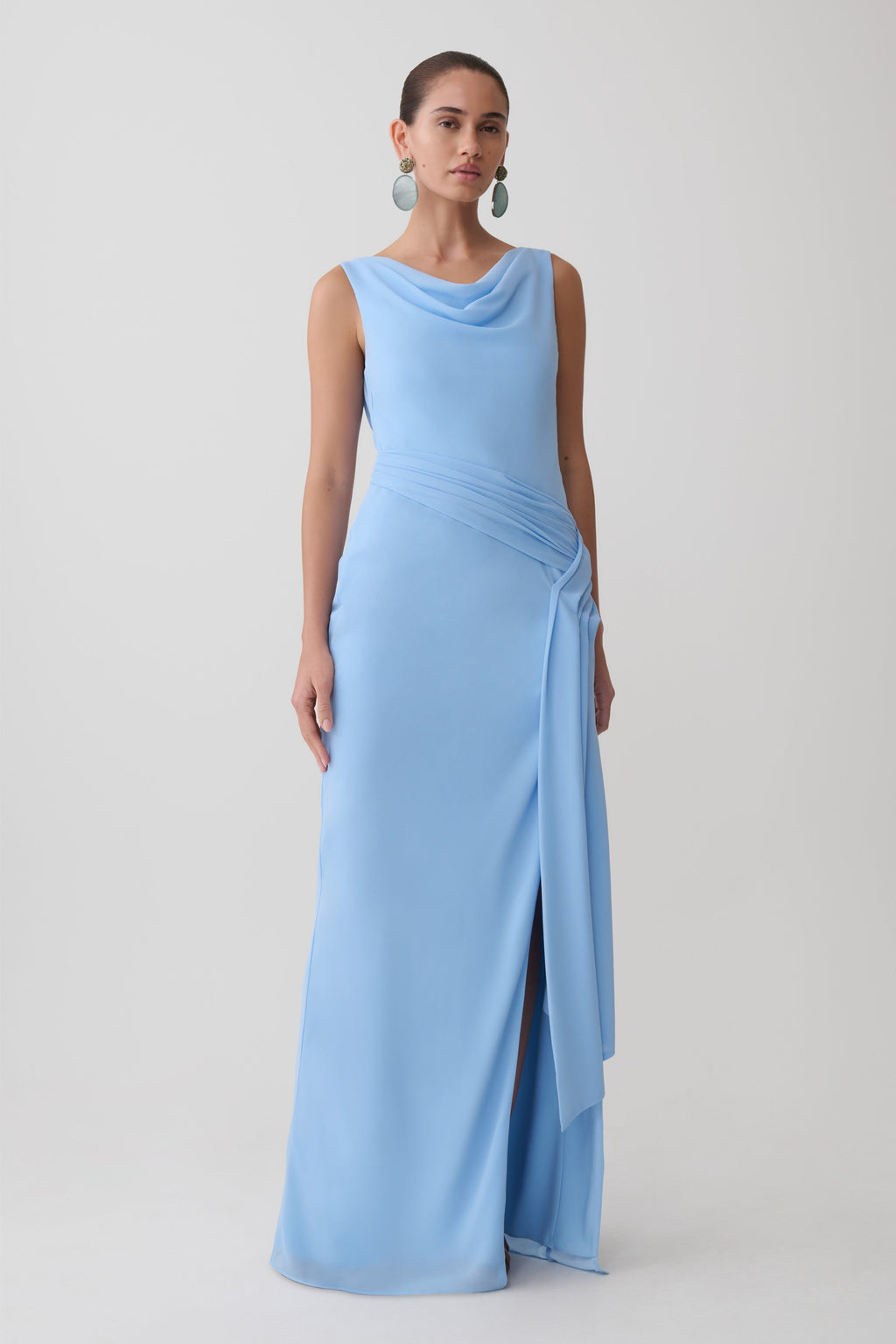 Marjorie Draped Back Chiffon Maxi Dress - Sky Blue